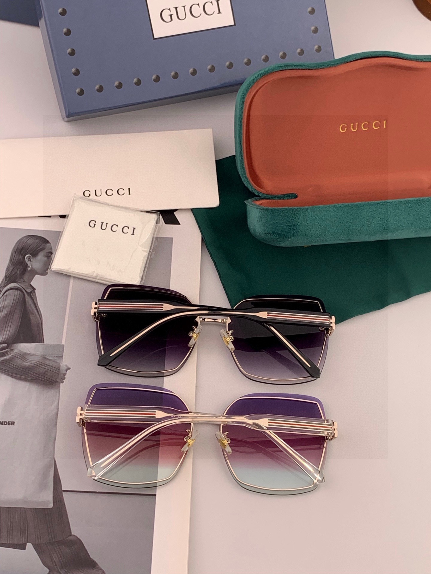 GUCC*新款太阳镜太漂亮的款,爆到断货。镜片采用尼龙材质,透光度清晰的同时又保护眼睛,镜框采用环保无磁