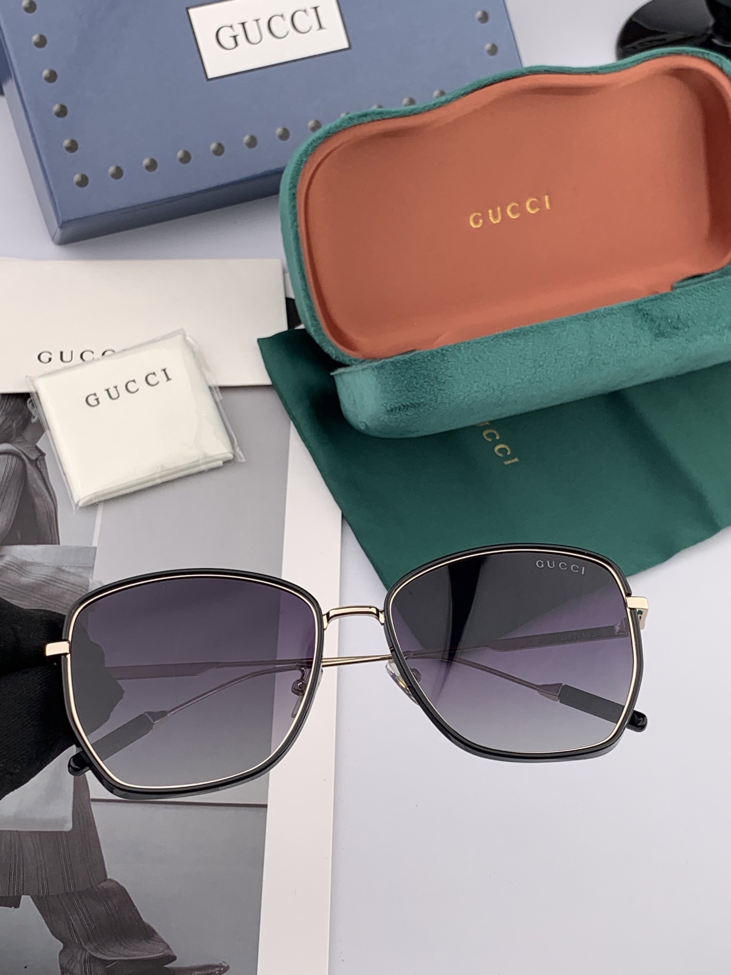 【尼龙偏光系列】GUCCI太阳镜墨圆框设计，不挑脸型，无论搭配大衣还是连衣裙都非常显气质偏光镜片预防紫外