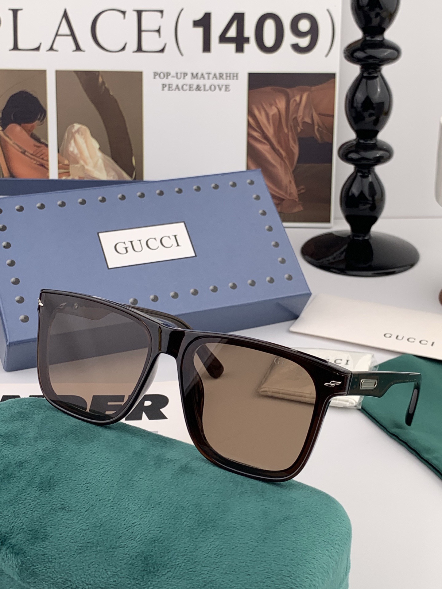 🔺 【GUCCI】开春新款 潮流爆款 时尚方框偏光太阳镜 高品质 佩戴舒适 网红潮款墨镜 女士高清尼龙偏