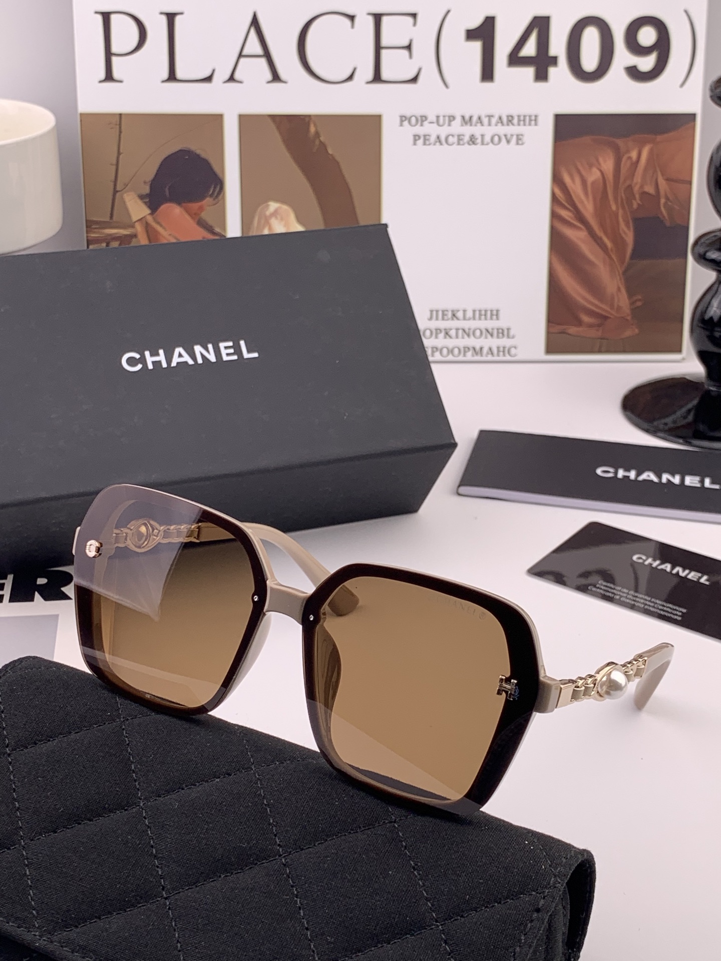 🔺CHANEL🔻官方早春新款，众多明星同款[色]香奈儿‼️‼️新款珍珠大框偏光墨镜 ，🌈🌈宝丽来超清偏光