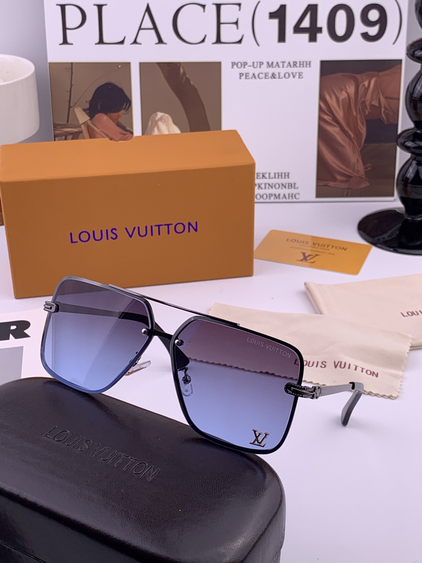 LV🔥高品质男女款”太阳镜🔥 开车钓鱼都可🔥百搭显瘦墨镜韩版男士飞行员大框司机开车防紫外线太阳镜，型号：
