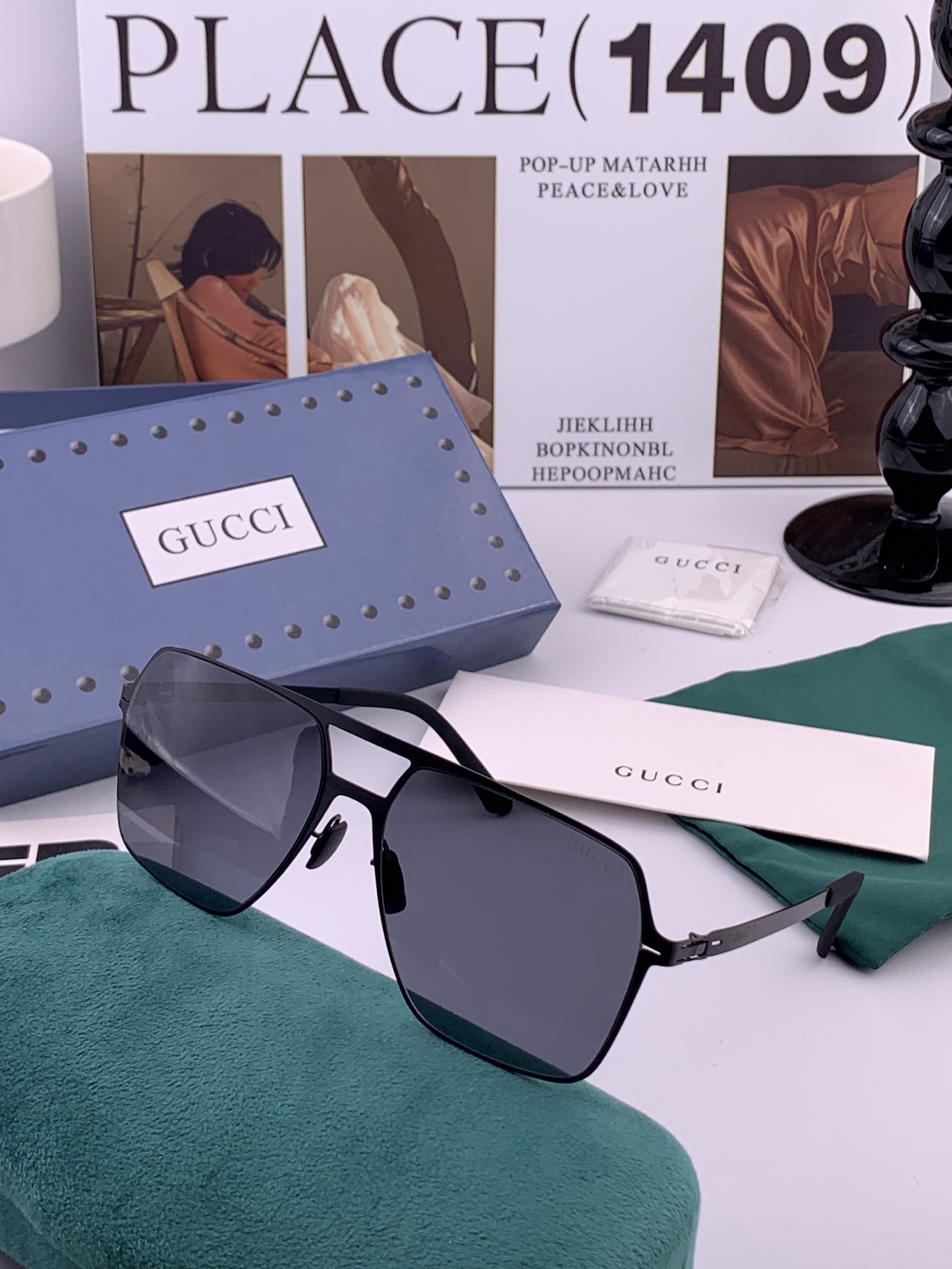♦️ GUCCI 新款男女情侣款太阳镜iP电镀永不褪色 超轻超有弹性整幅眼镜无螺丝重要的是压不坏 高清尼