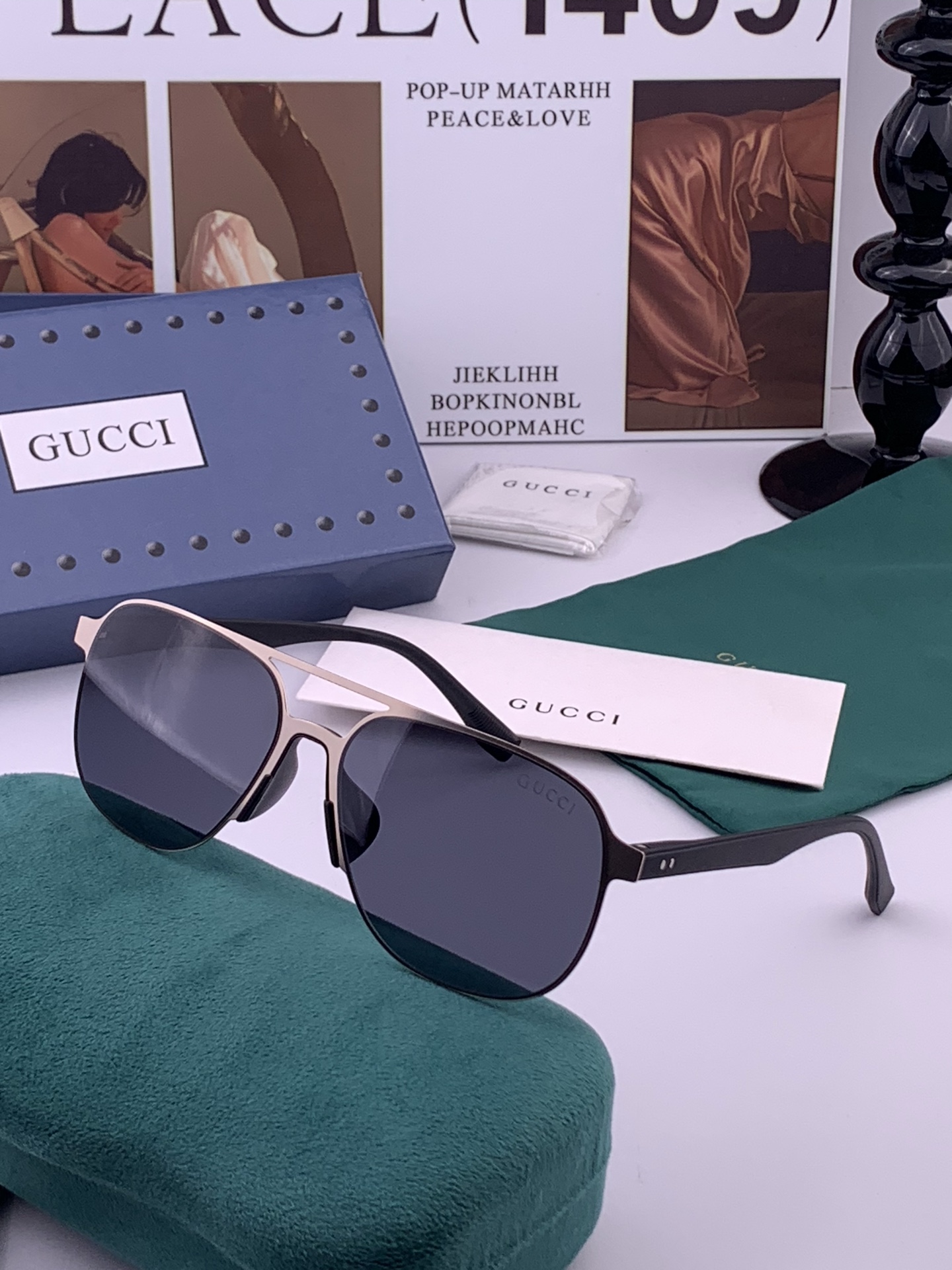 GUCCI 男款炫彩飞行员偏光太阳镜 ❤️材质：高清尼龙加厚卡槽高清偏光镜片 🌹无边框镜架💕颜👍型号：G