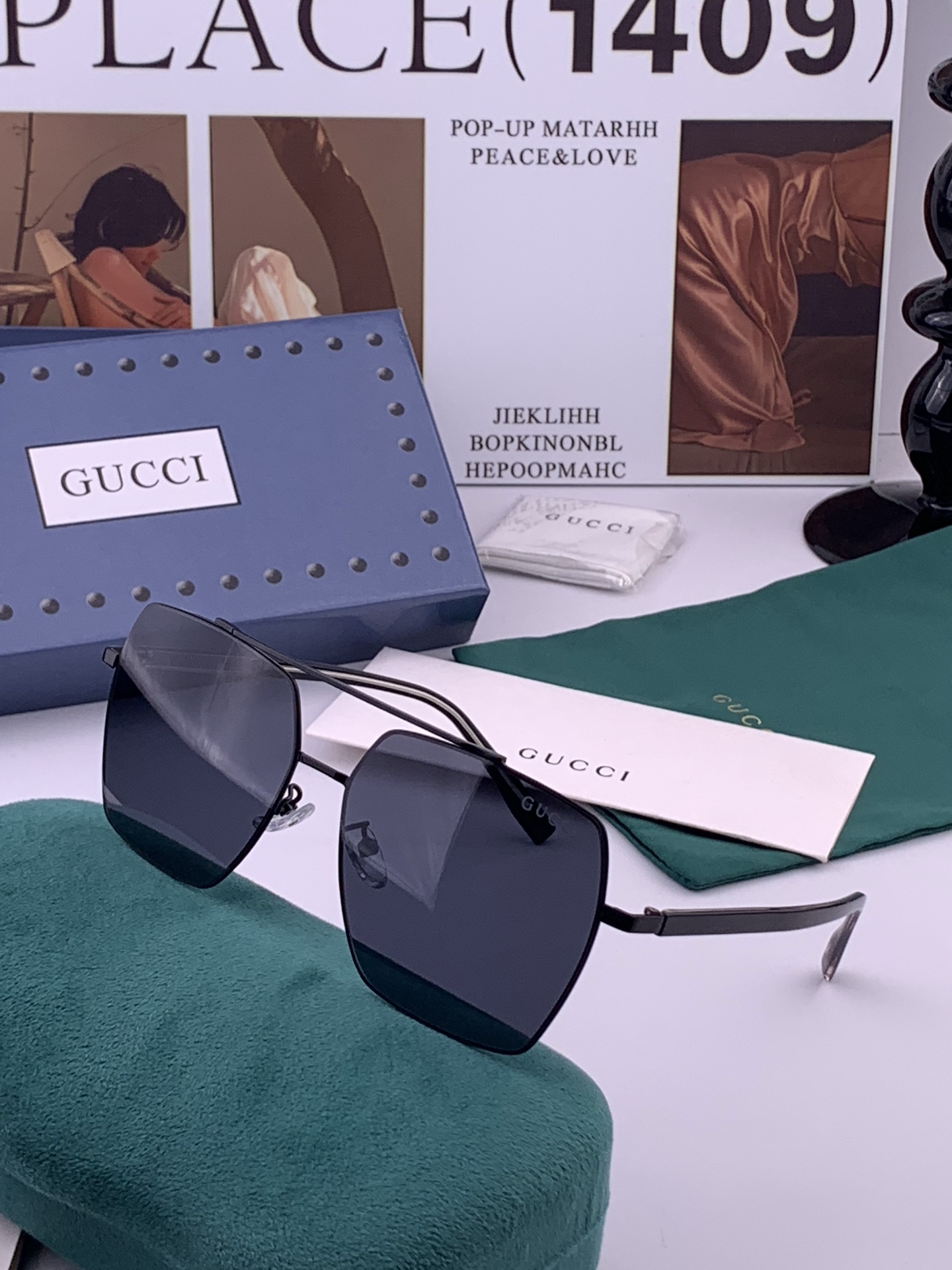 Gucci 男款炫彩飞行员偏光太阳镜 ❤️材质：高清尼龙加厚卡槽高清偏光镜片 🌹无边框镜架💕颜👍型号：G