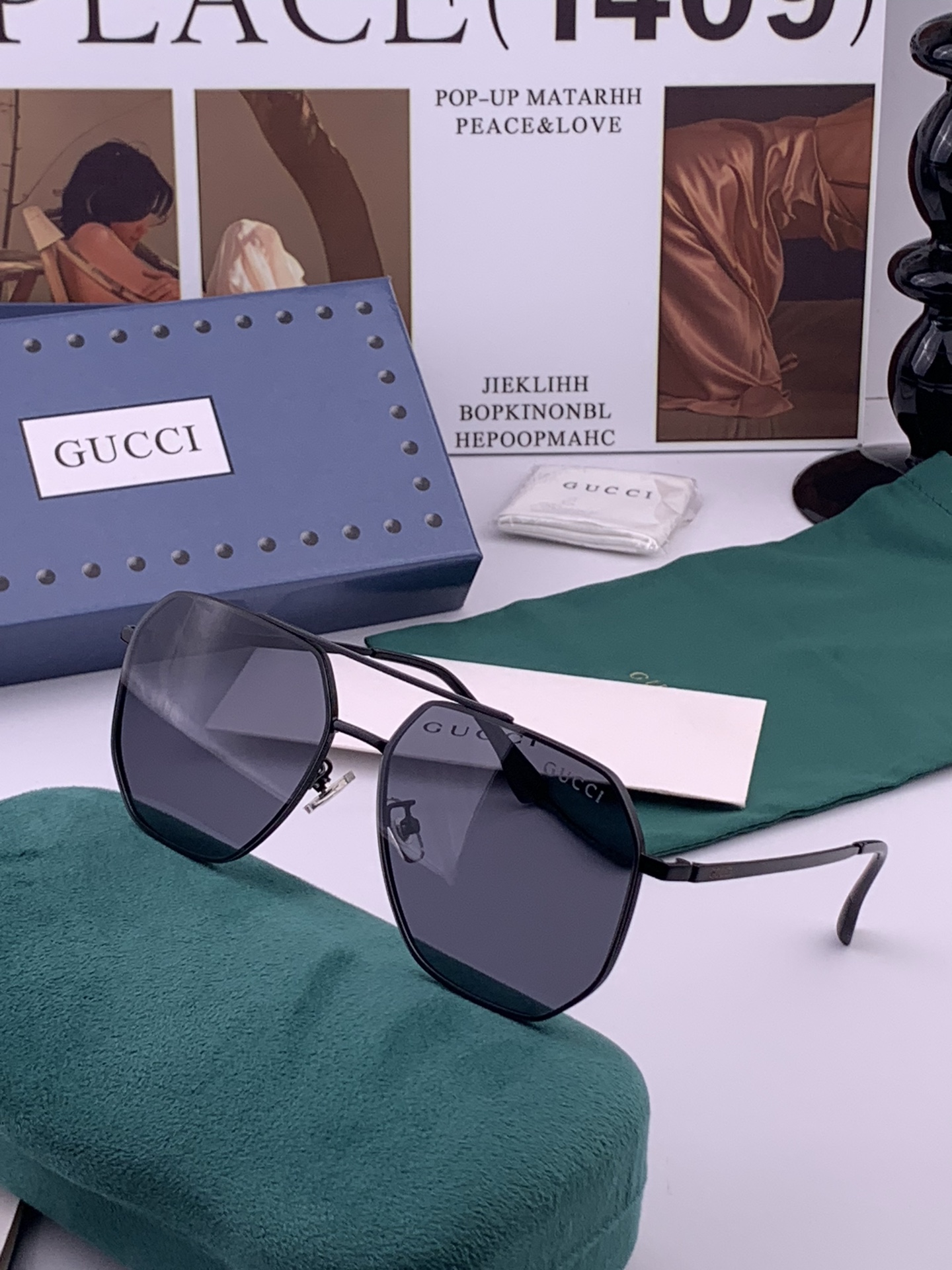 GUCCI 男款炫彩飞行员偏光太阳镜 ❤️材质：高清尼龙加厚卡槽高清偏光镜片 🌹无边框镜架💕颜👍型号：G