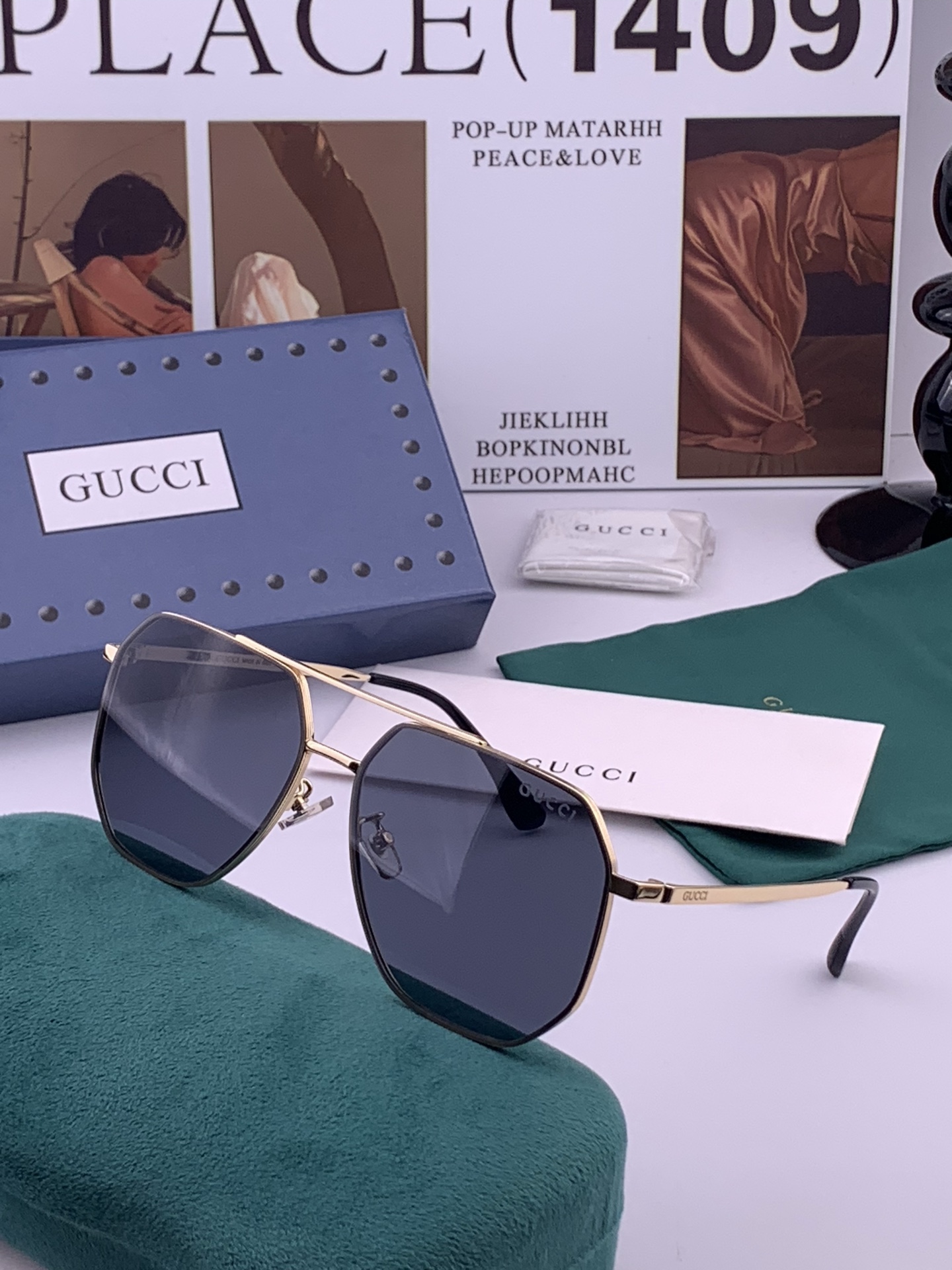 GUCCI 男款炫彩飞行员偏光太阳镜 ❤️材质：高清尼龙加厚卡槽高清偏光镜片 🌹无边框镜架💕颜👍型号：G