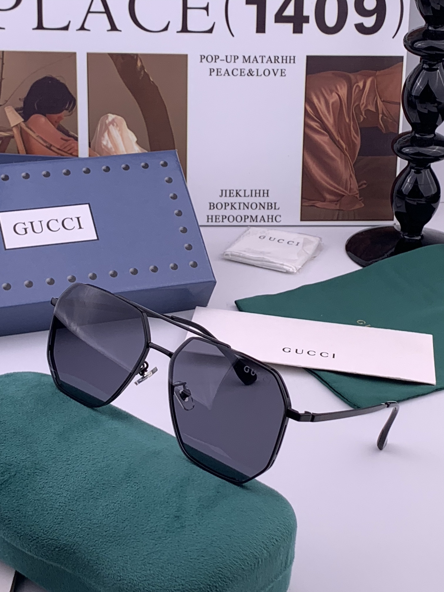 Gucci 男款炫彩飞行员偏光太阳镜 ❤️材质：高清尼龙加厚卡槽高清偏光镜片 🌹无边框镜架💕颜👍型号：G