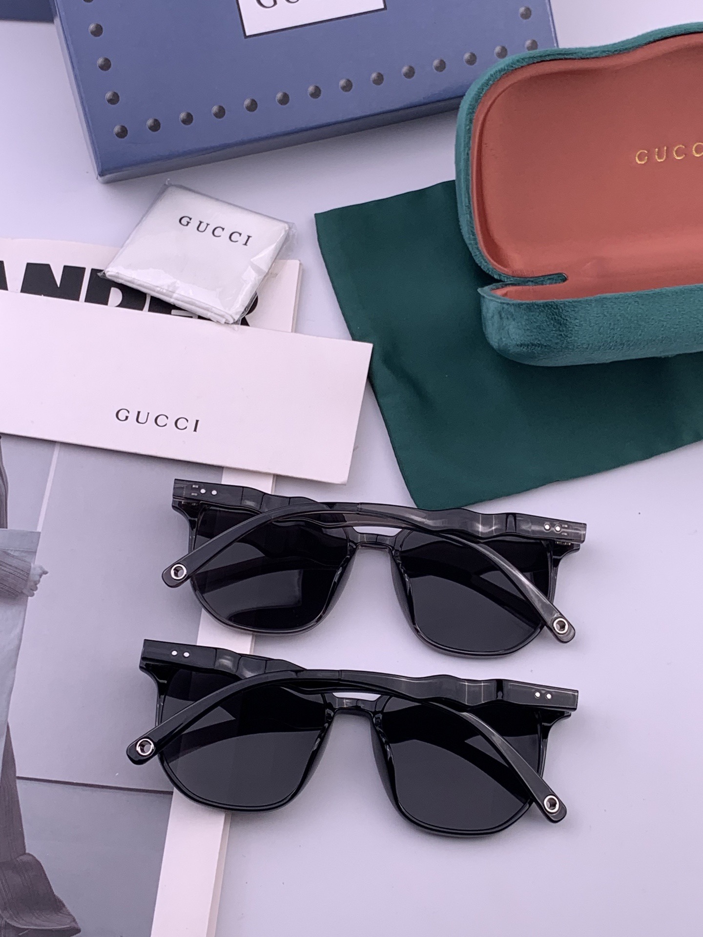 🔺 【GUCCI】开春新款 潮流爆款 时尚方框偏光太阳镜 高品质 佩戴舒适 网红潮款墨镜 女士高清尼龙偏