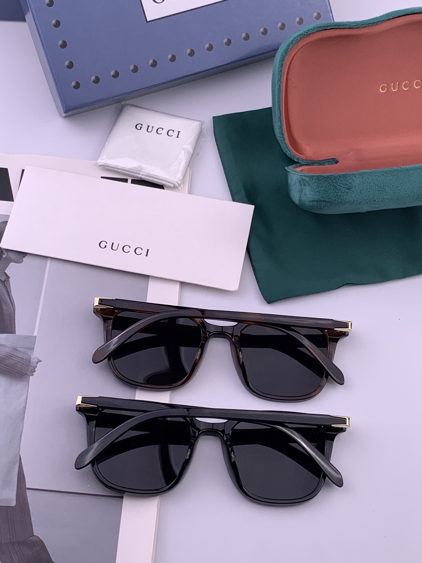 🔺 【GUCCI】开春新款 潮流爆款 时尚方框偏光太阳镜 高品质 佩戴舒适 网红潮款墨镜 女士高清尼龙偏