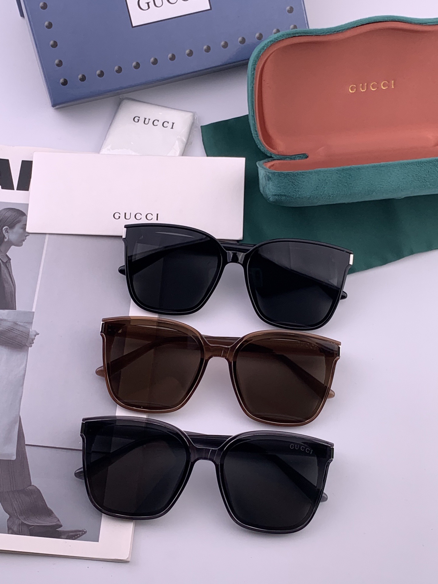 GUCCI  新款尼龙偏光太眼镜，情侣款时尚方框太阳镜佩戴舒适网红潮流款墨镜，大气女人范儿，大脸小脸都好