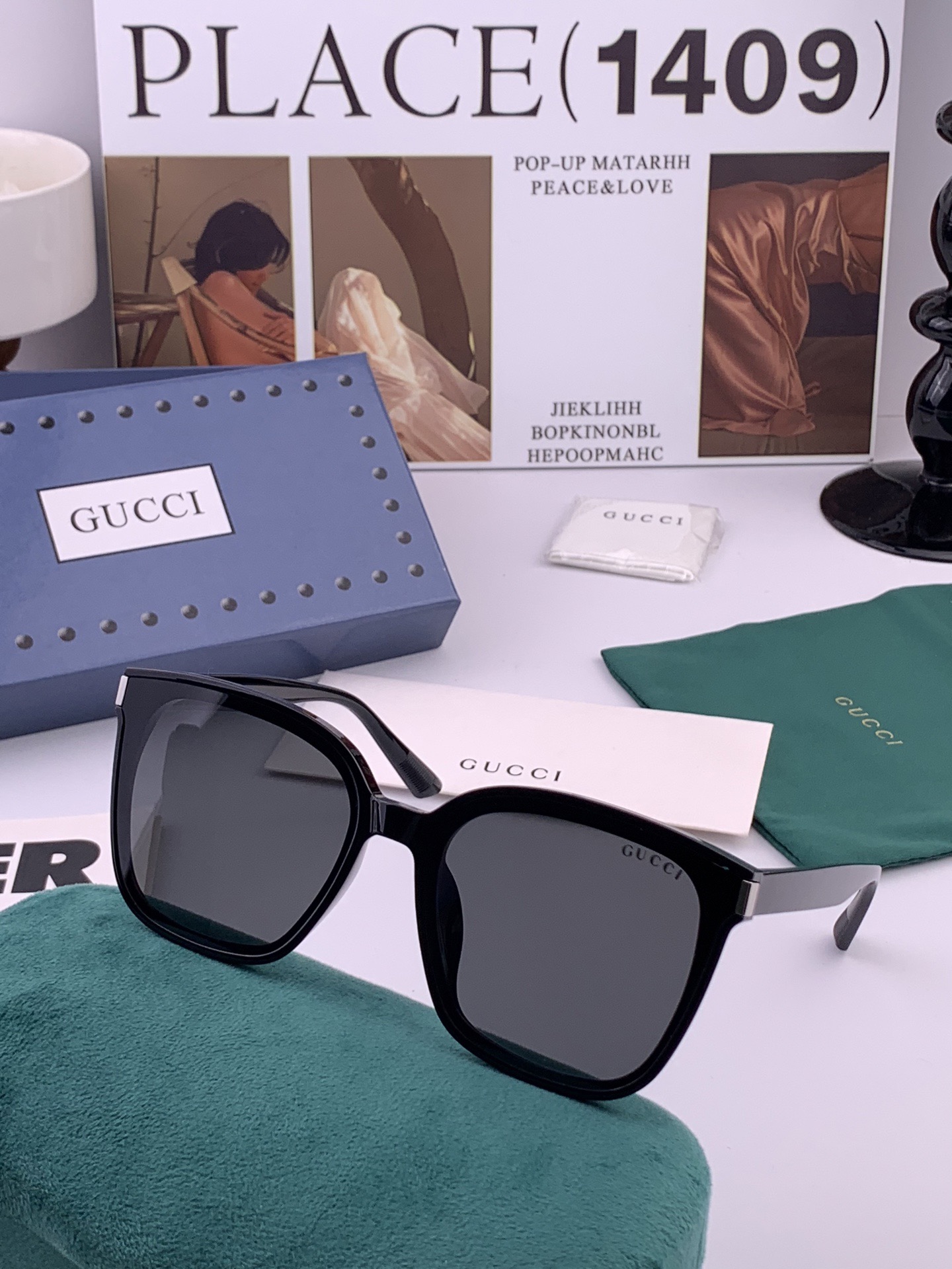 GUCCI  新款尼龙偏光太眼镜，情侣款时尚方框太阳镜佩戴舒适网红潮流款墨镜，大气女人范儿，大脸小脸都好