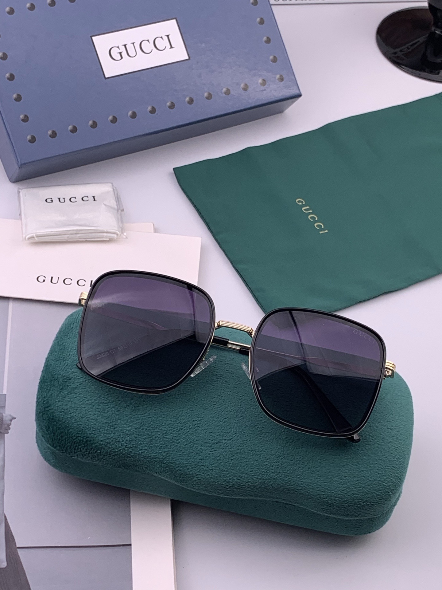 🔺 【GUCCI-偏光太阳镜】开春新款 潮流爆款 时尚方框偏光太阳镜 高品质 佩戴舒适 网红潮款墨镜 女