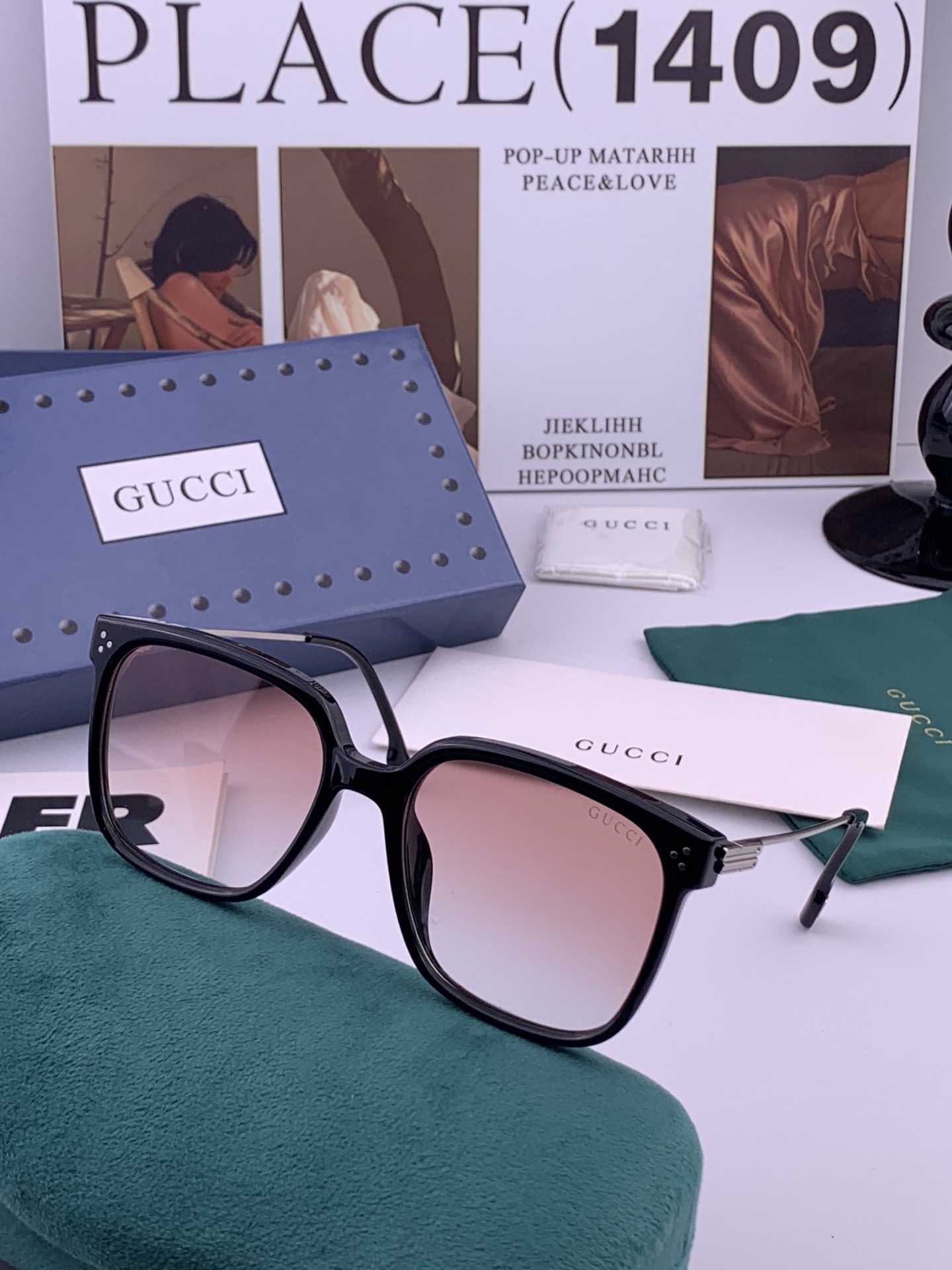 🔺 【GUCCI】开春新款 潮流爆款 时尚方框偏光太阳镜 高品质 佩戴舒适 网红潮款墨镜 女士高清尼龙偏