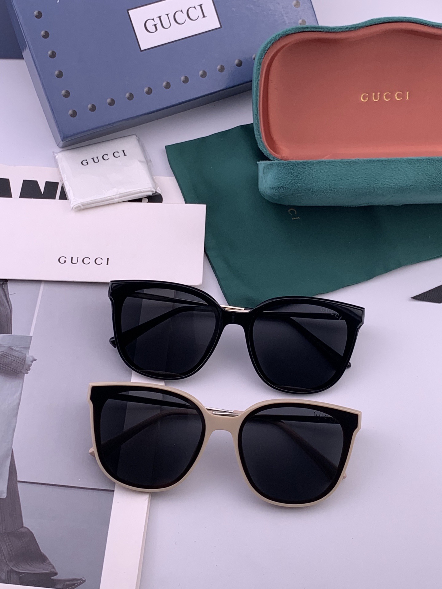 GUCCI  新款尼龙偏光太眼镜，情侣款时尚方框太阳镜佩戴舒适网红潮流款墨镜，大气女人范儿，大脸小脸都好