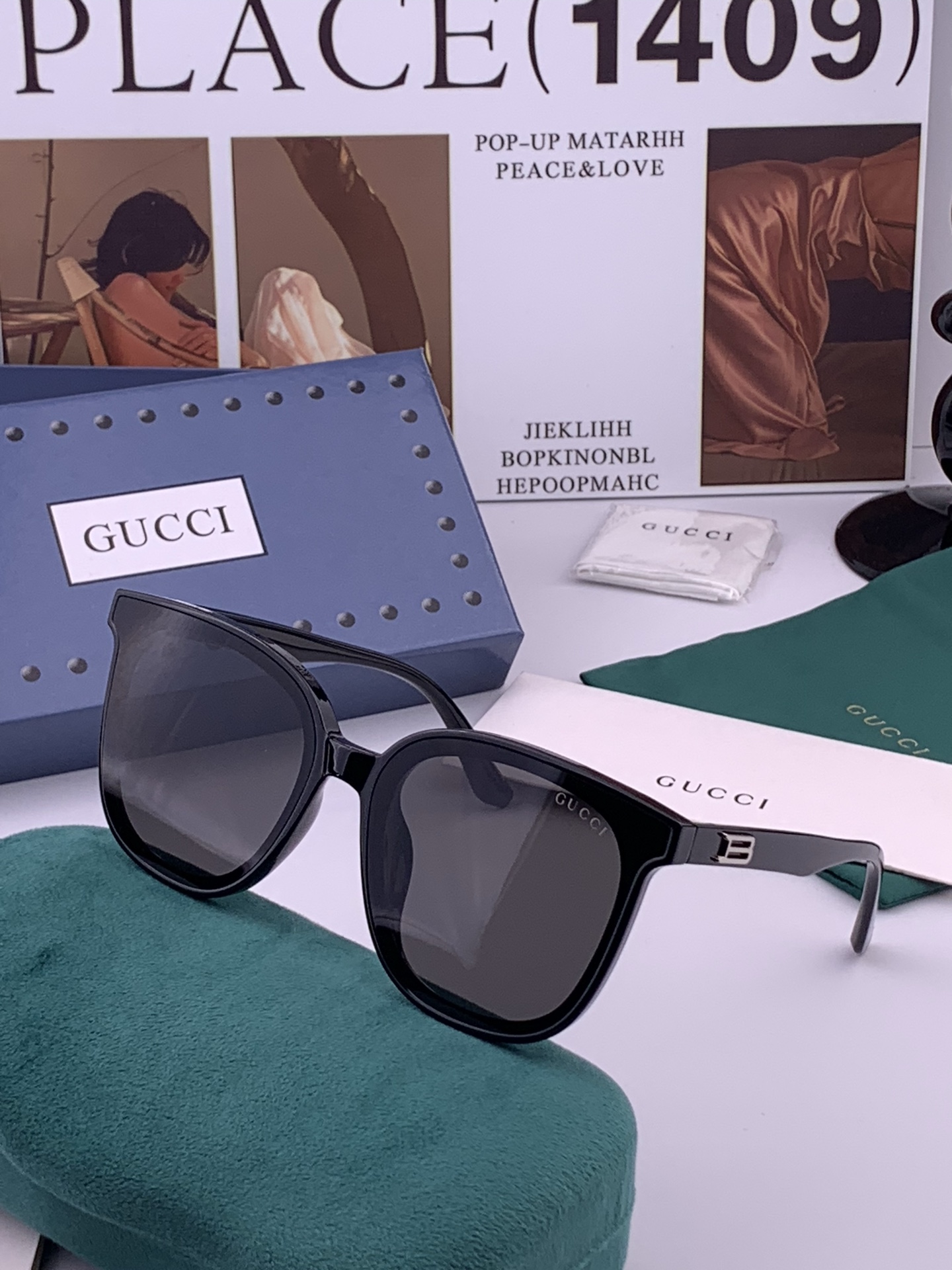 GUCCI  新款尼龙偏光太眼镜，情侣款时尚方框太阳镜佩戴舒适网红潮流款墨镜，大气女人范儿，大脸小脸都好