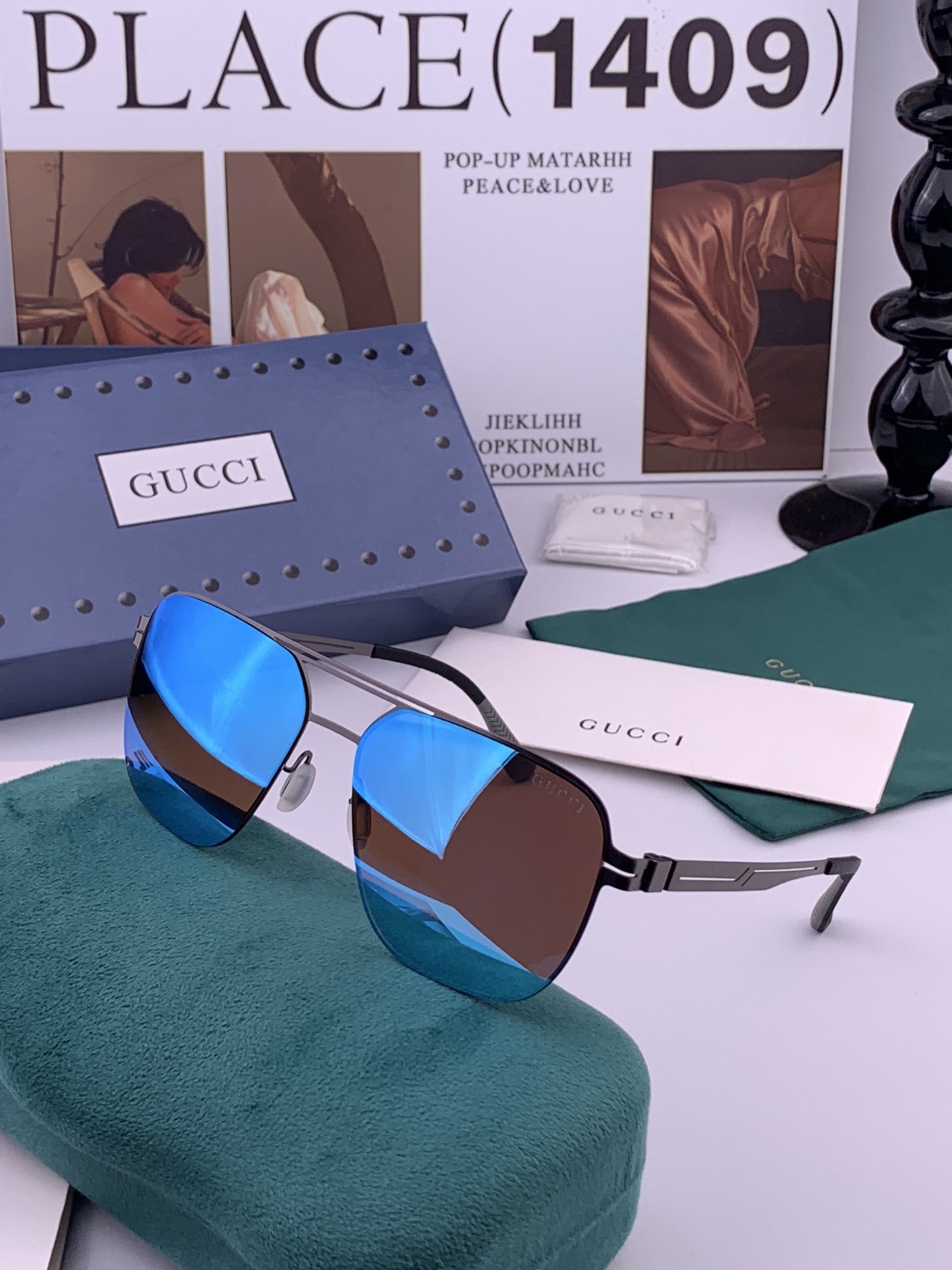 GUCCI 男款炫彩飞行员偏光太阳镜 ❤️材质：高清尼龙加厚卡槽高清偏光镜片 🌹无边框镜架💕颜👍型号：G