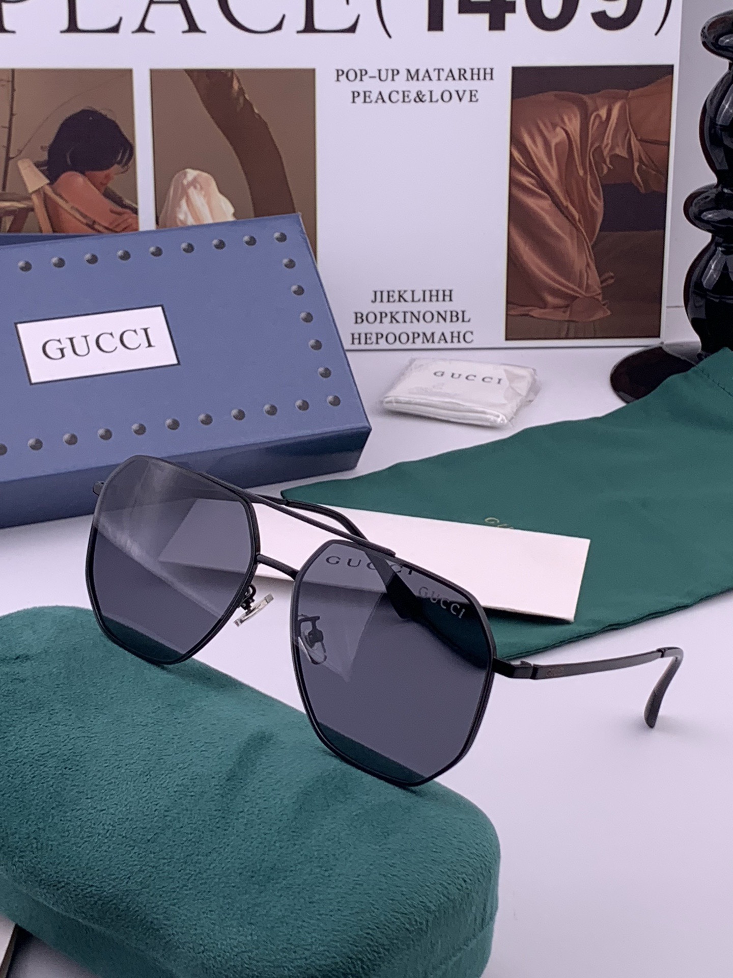GUCCI 男款炫彩飞行员偏光太阳镜 ❤️材质：高清尼龙加厚卡槽高清偏光镜片 🌹无边框镜架💕颜👍型号：G