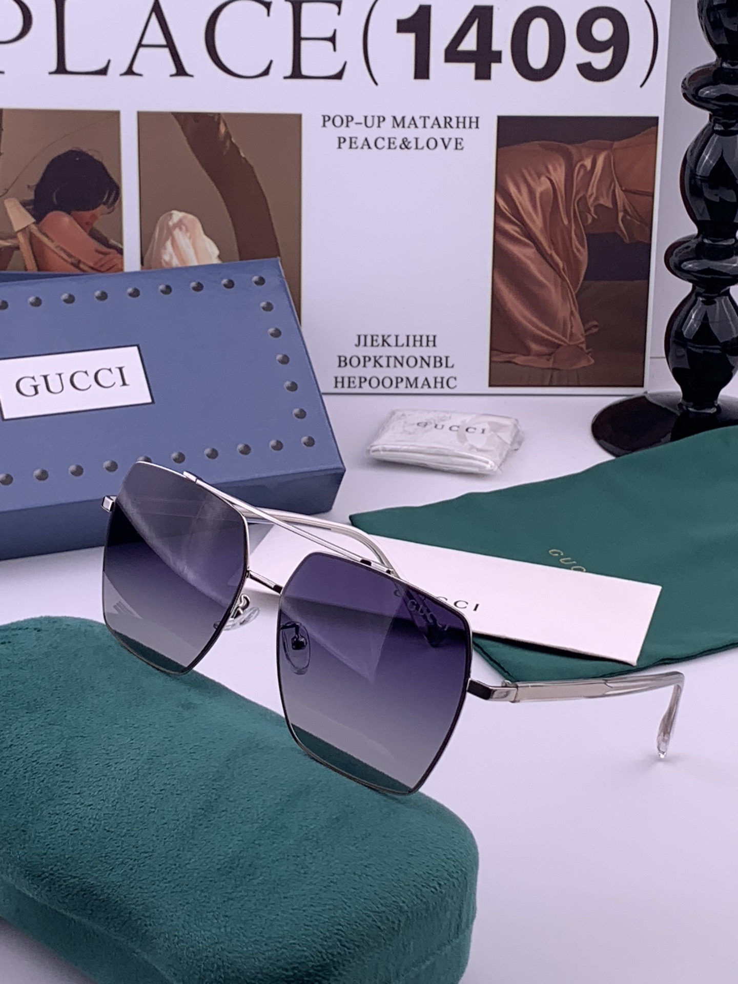 Gucci 男款炫彩飞行员偏光太阳镜 ❤️材质：高清尼龙加厚卡槽高清偏光镜片 🌹无边框镜架💕颜👍型号：G