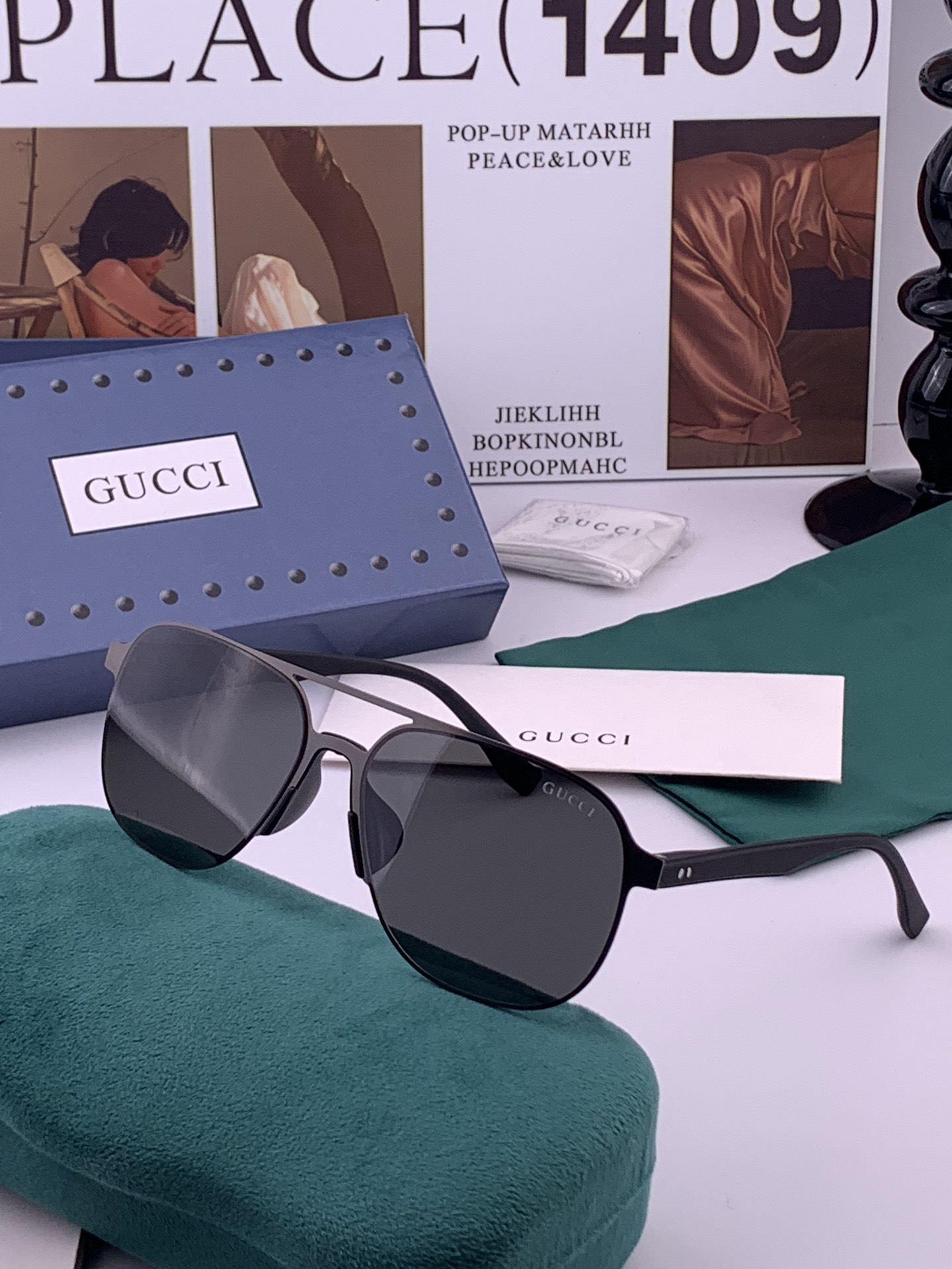 GUCCI 男款炫彩飞行员偏光太阳镜 ❤️材质：高清尼龙加厚卡槽高清偏光镜片 🌹无边框镜架💕颜👍型号：G