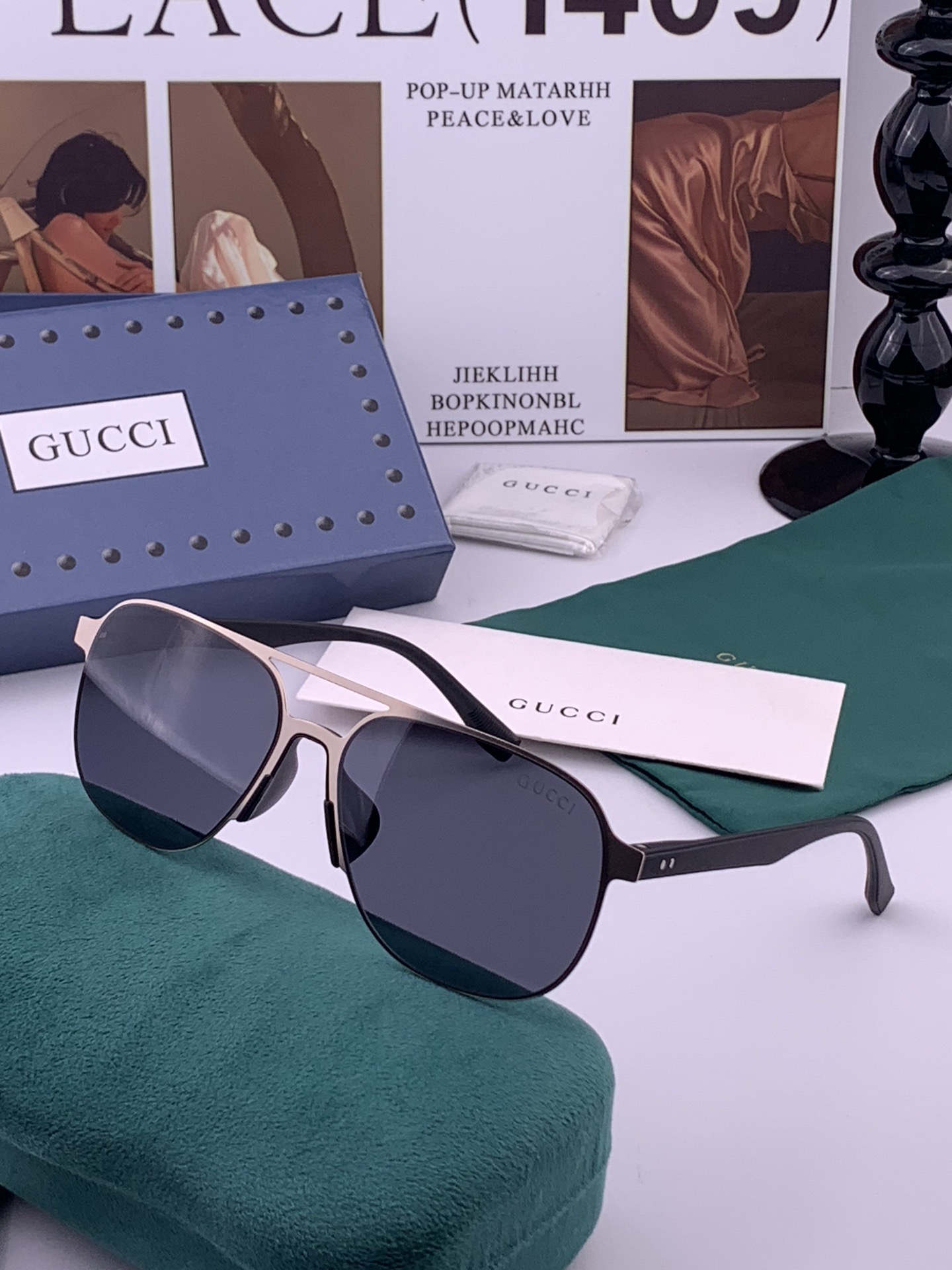 GUCCI 男款炫彩飞行员偏光太阳镜 ❤️材质：高清尼龙加厚卡槽高清偏光镜片 🌹无边框镜架💕颜👍型号：G