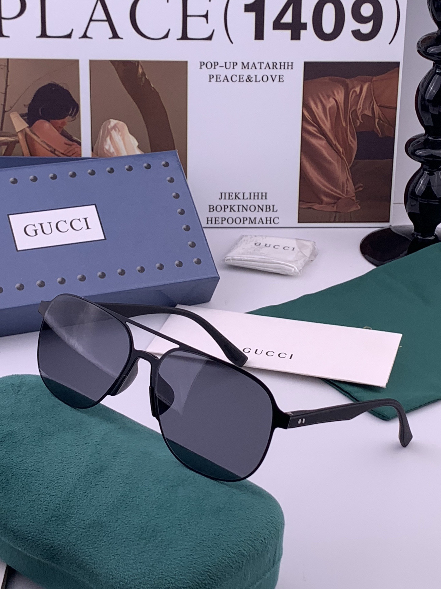 GUCCI 男款炫彩飞行员偏光太阳镜 ❤️材质：高清尼龙加厚卡槽高清偏光镜片 🌹无边框镜架💕颜👍型号：G
