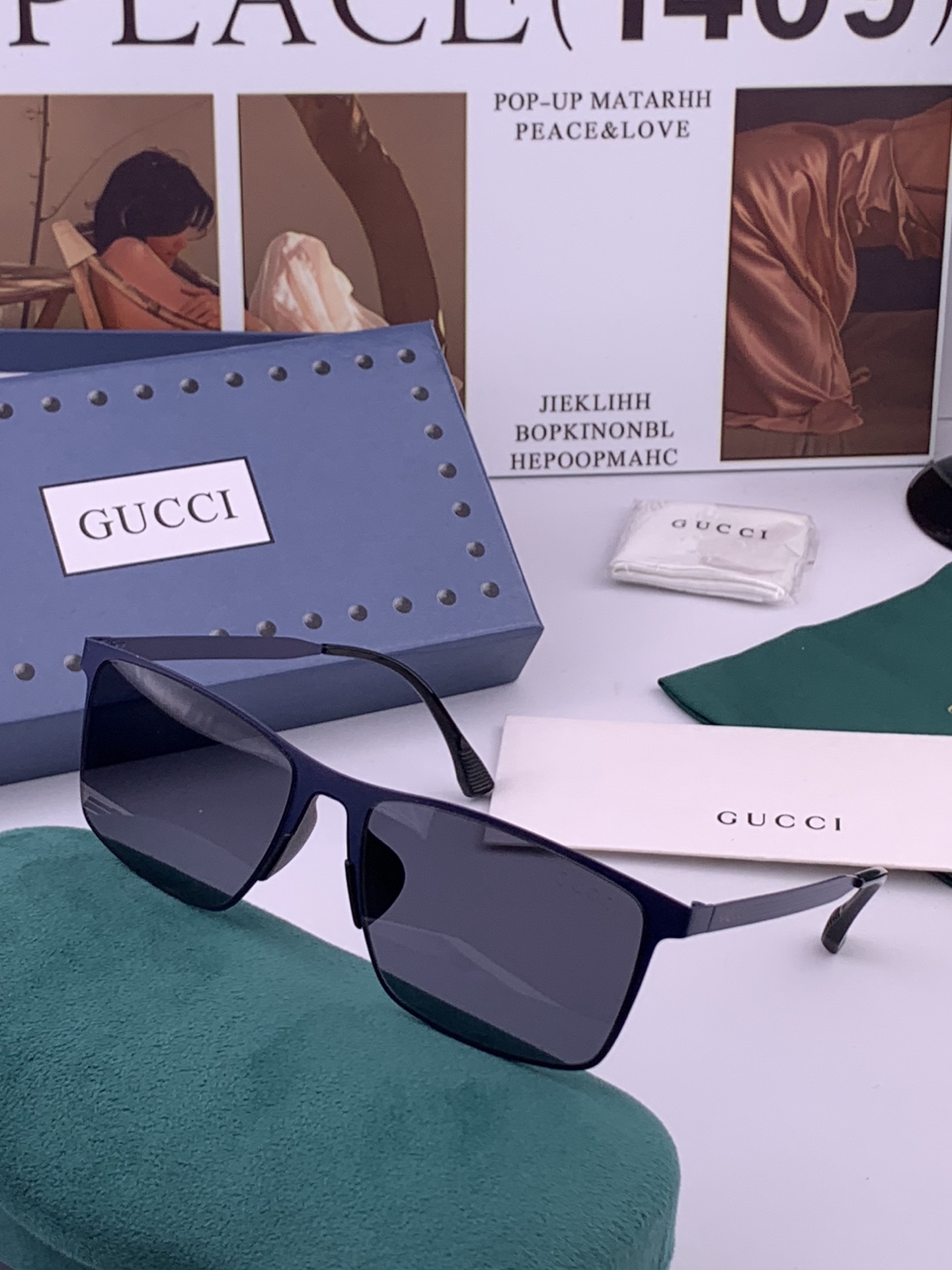 GUCCI 男款炫彩飞行员偏光太阳镜 ❤️材质：高清尼龙加厚卡槽高清偏光镜片 🌹无边框镜架💕颜👍型号：G