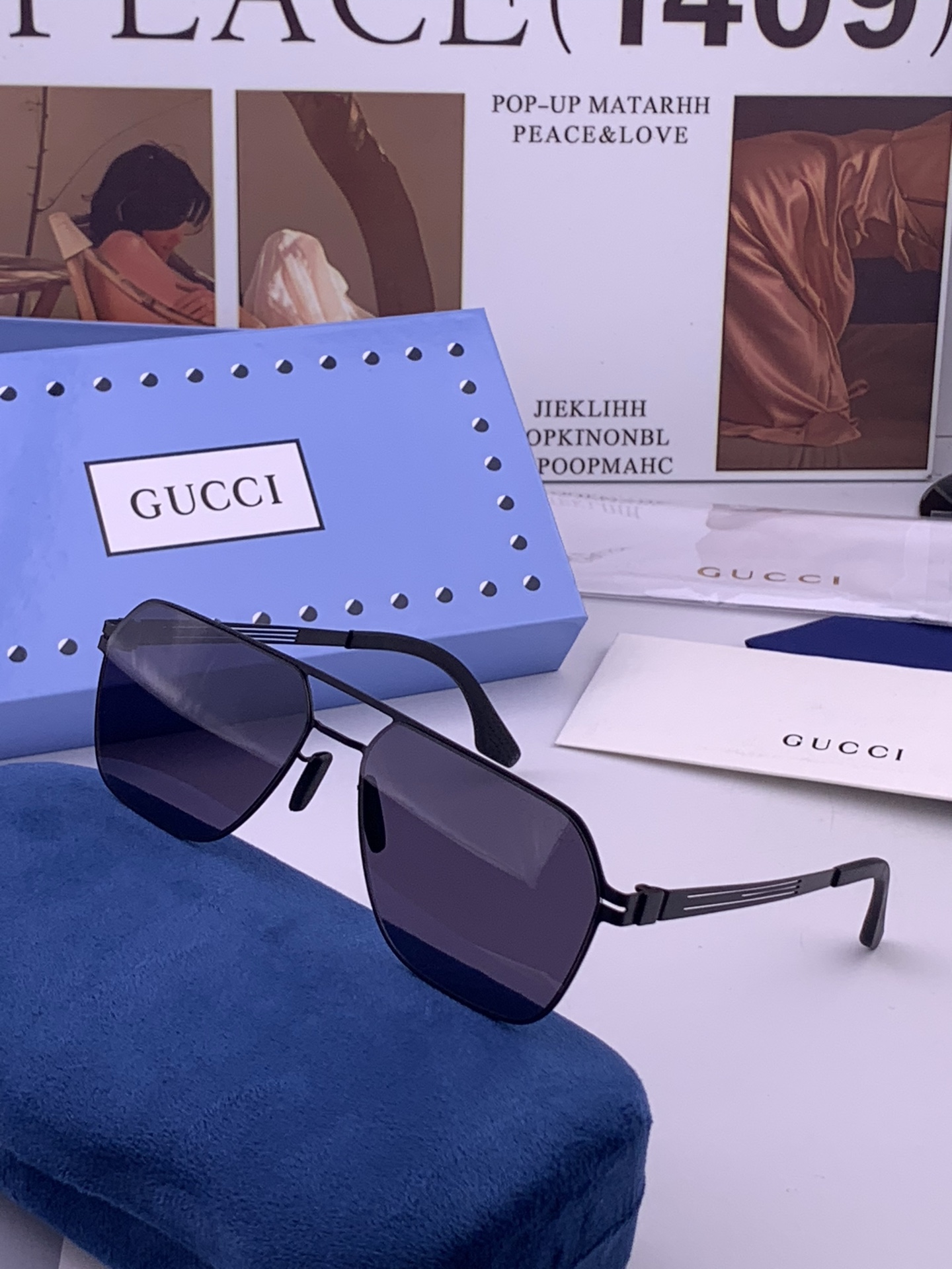 ♦️GUCCI 新款男女情侣款太阳镜多边形墨镜iP电镀永不褪色 超轻超有弹性整幅眼镜无螺丝重要的是压不坏