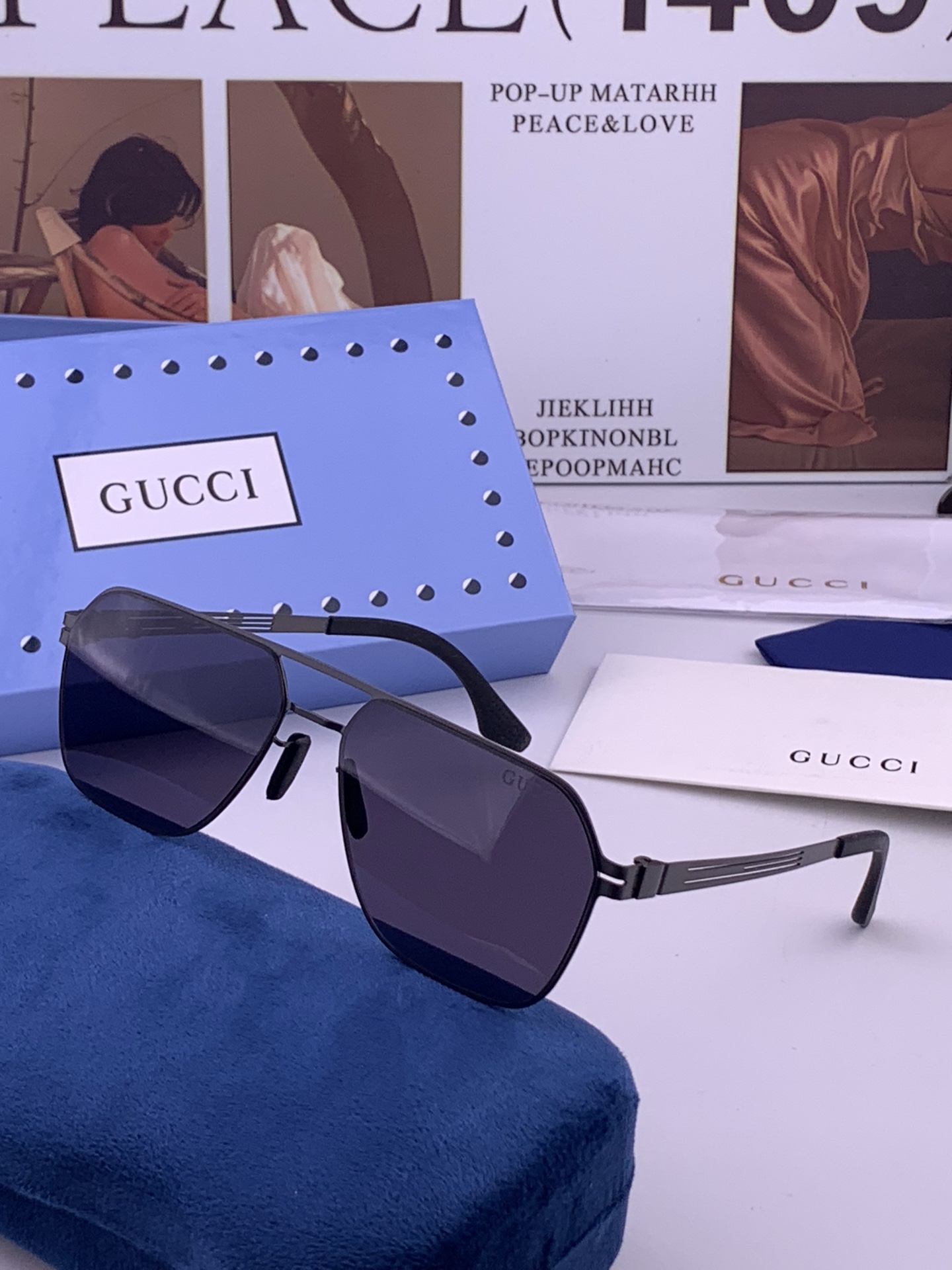 ♦️GUCCI 新款男女情侣款太阳镜多边形墨镜iP电镀永不褪色 超轻超有弹性整幅眼镜无螺丝重要的是压不坏