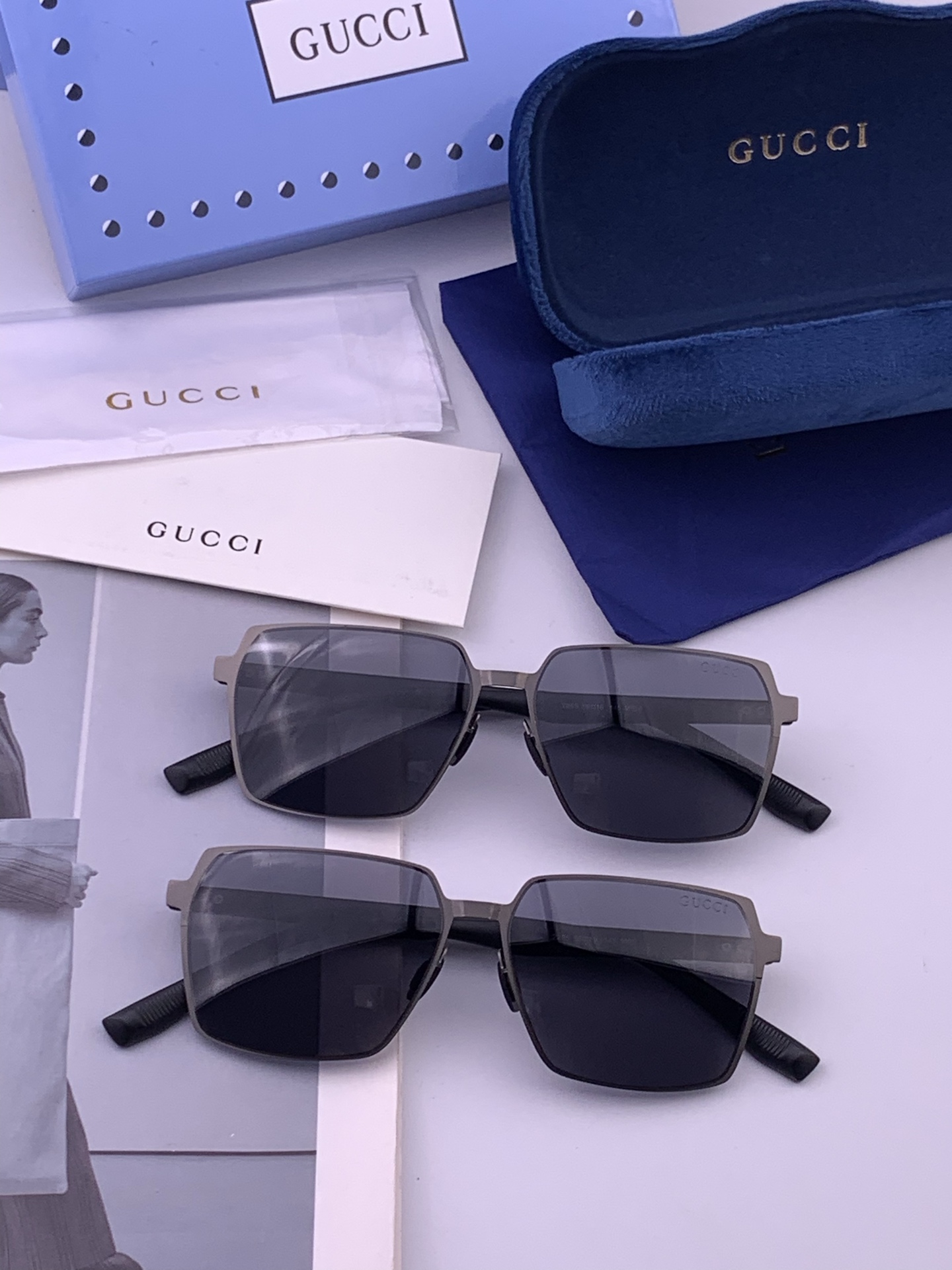 ♦️ GUCCI 新款男女情侣款太阳镜多边形墨镜iP电镀永不褪色 超轻超有弹性整幅眼镜无螺丝重要的是压不