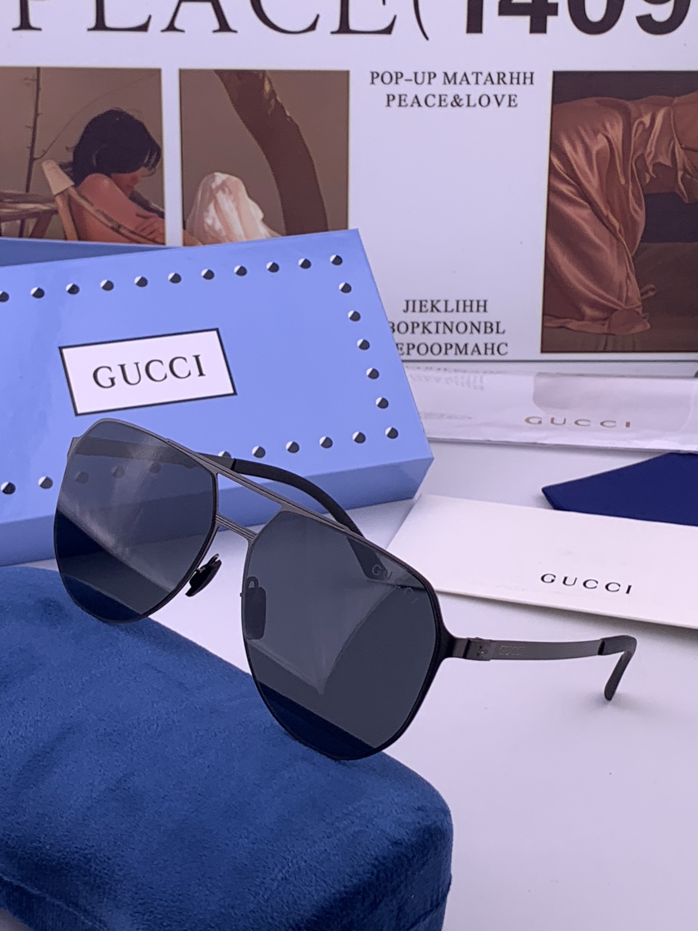 GUCCI 男款炫彩飞行员偏光太阳镜 ❤️材质：高清尼龙加厚卡槽高清偏光镜片 🌹无边框镜架💕颜👍型号：G