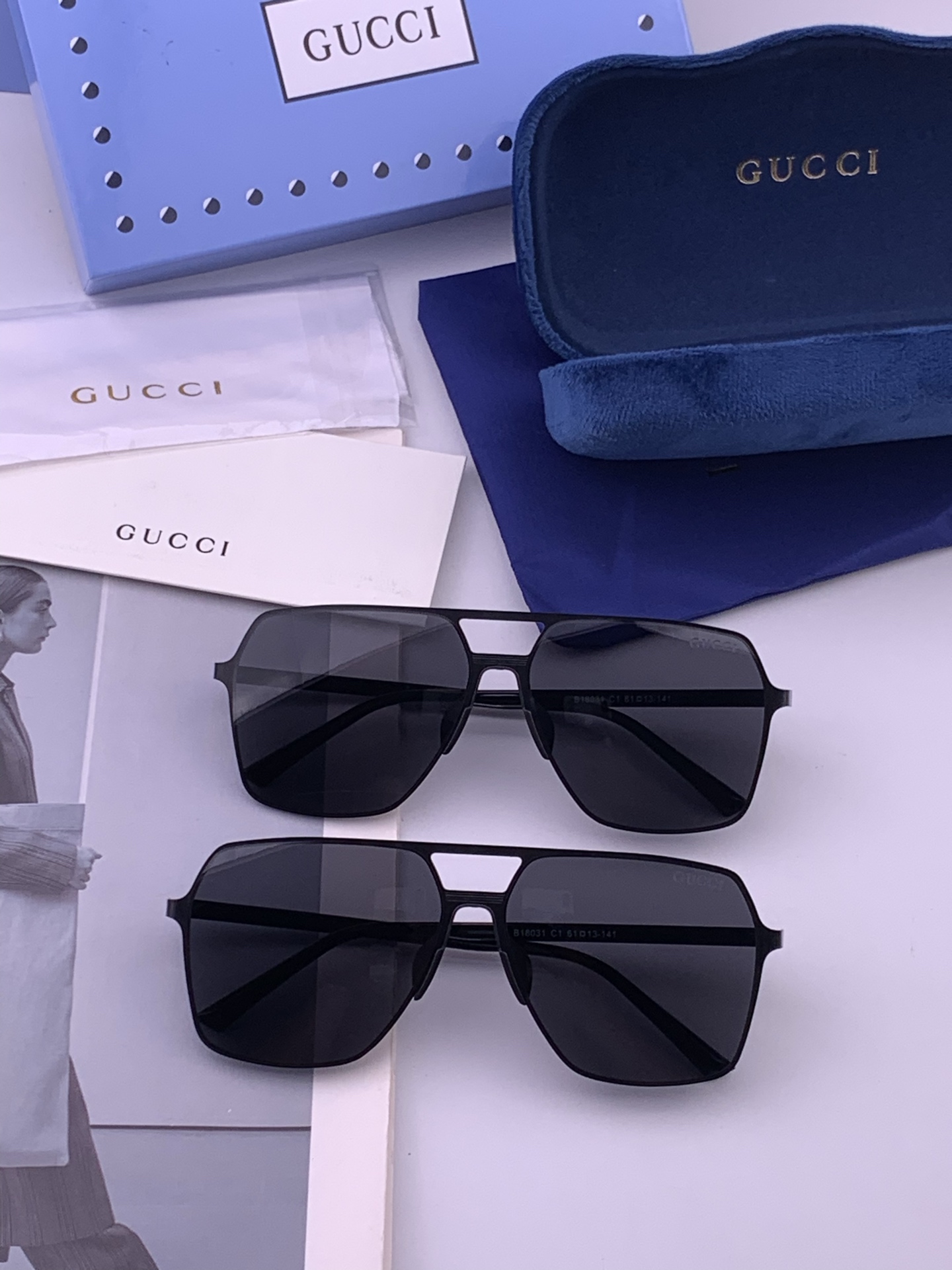 GUCCI 男款炫彩飞行员偏光太阳镜 ❤️材质：高清尼龙加厚卡槽高清偏光镜片 🌹无边框镜架💕颜👍型号：G