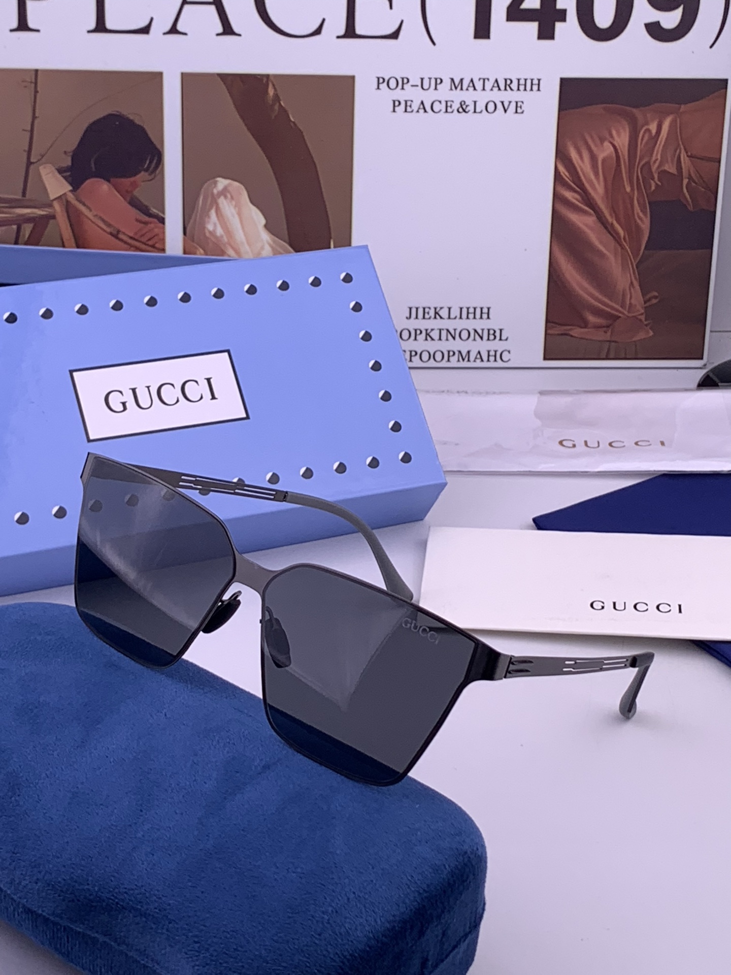 GUCC* 新款男女情侣款太阳iP电镀永不褪色 卖点：超轻超有弹性整幅眼镜无螺丝重要的是压不坏、镜片：高