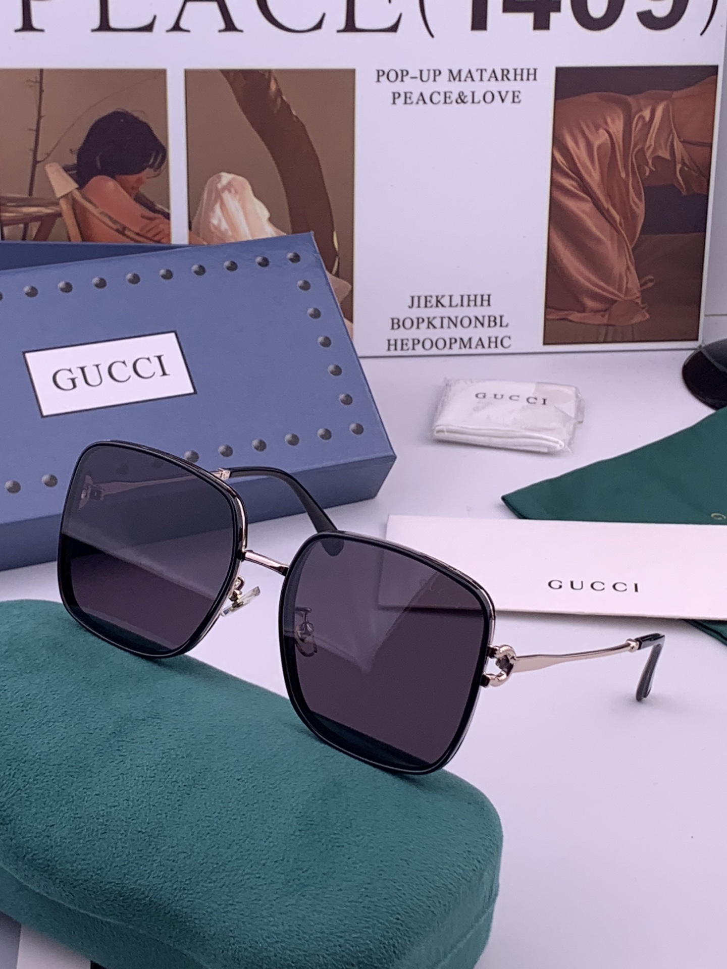 【尼龙偏光系列】GUCCI太阳镜墨圆框设计，不挑脸型，无论搭配大衣还是连衣裙都非常显气质偏光镜片预防紫外线  型号：G5