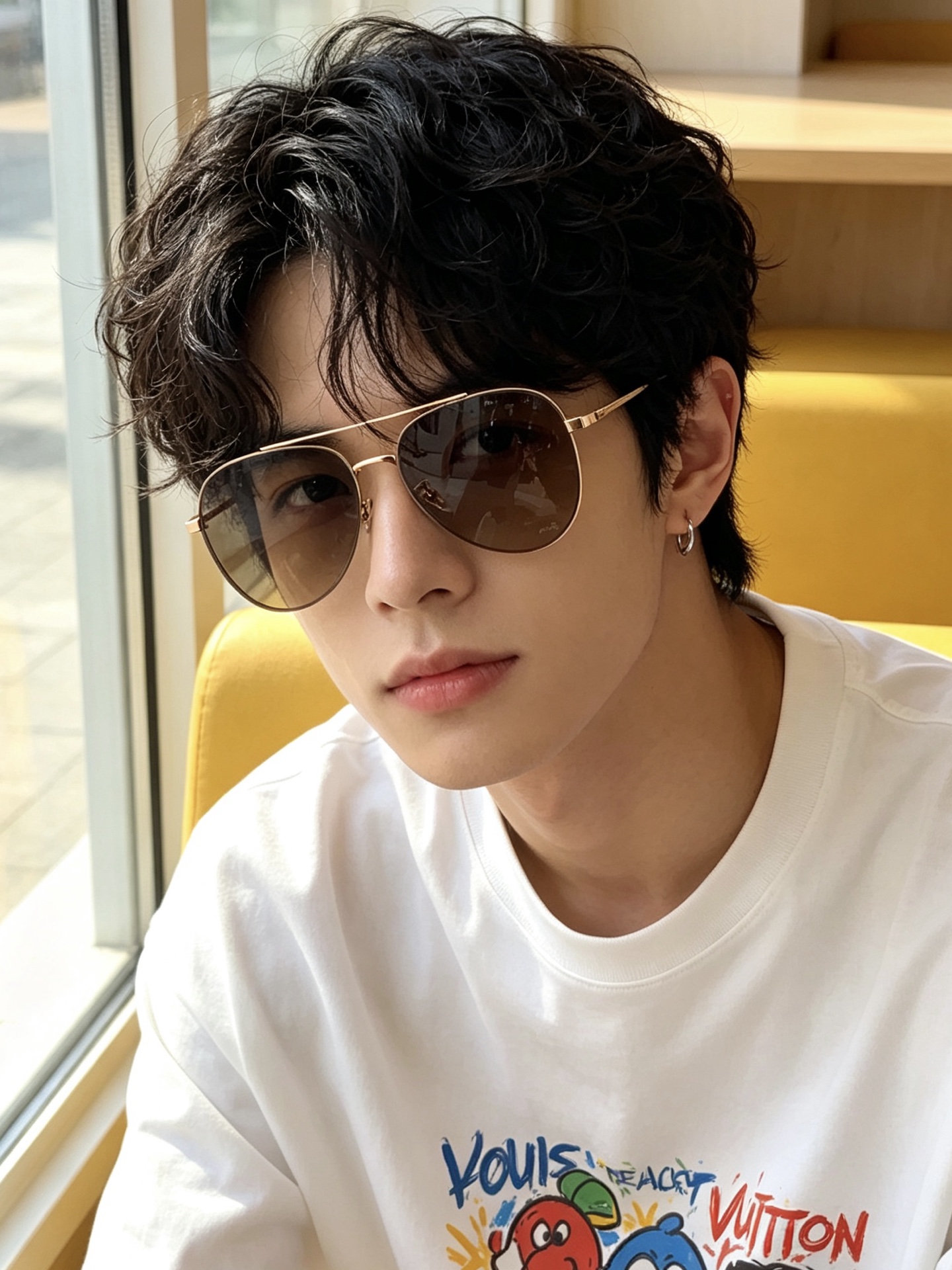 LV 男款炫彩飞行员偏光太阳镜 ❤️材质：高清尼龙加厚卡槽高清偏光镜片 🌹无边框镜架💕颜👍型号：L18903