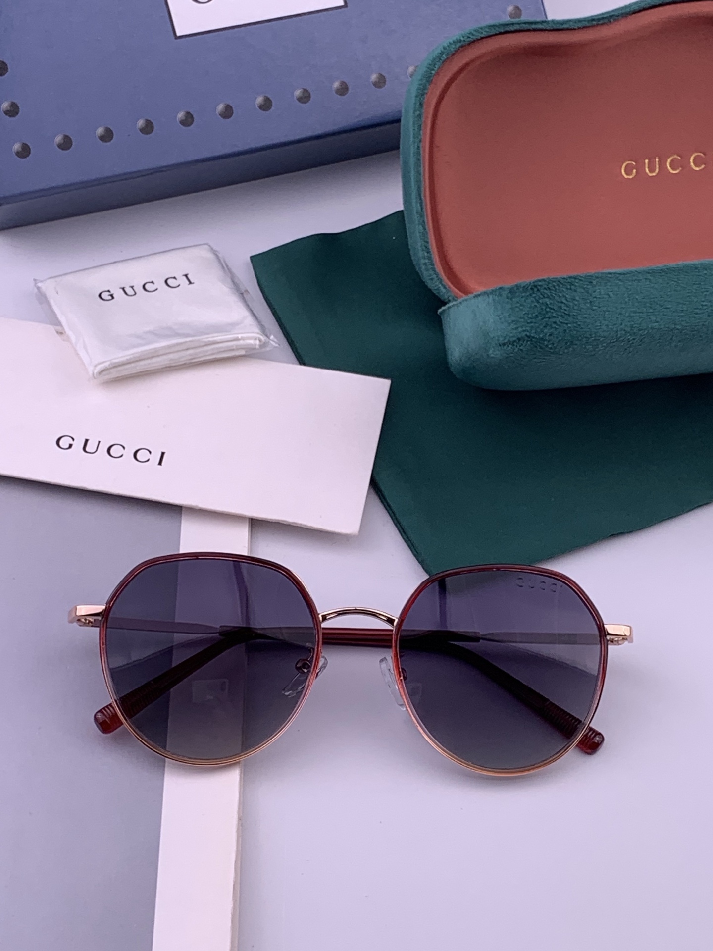 🔺 【GUCCI-偏光太阳镜】开春新款 潮流爆款 时尚圆框偏光太阳镜 高品质 佩戴舒适 网红潮款墨镜 女士高清偏光太阳镜