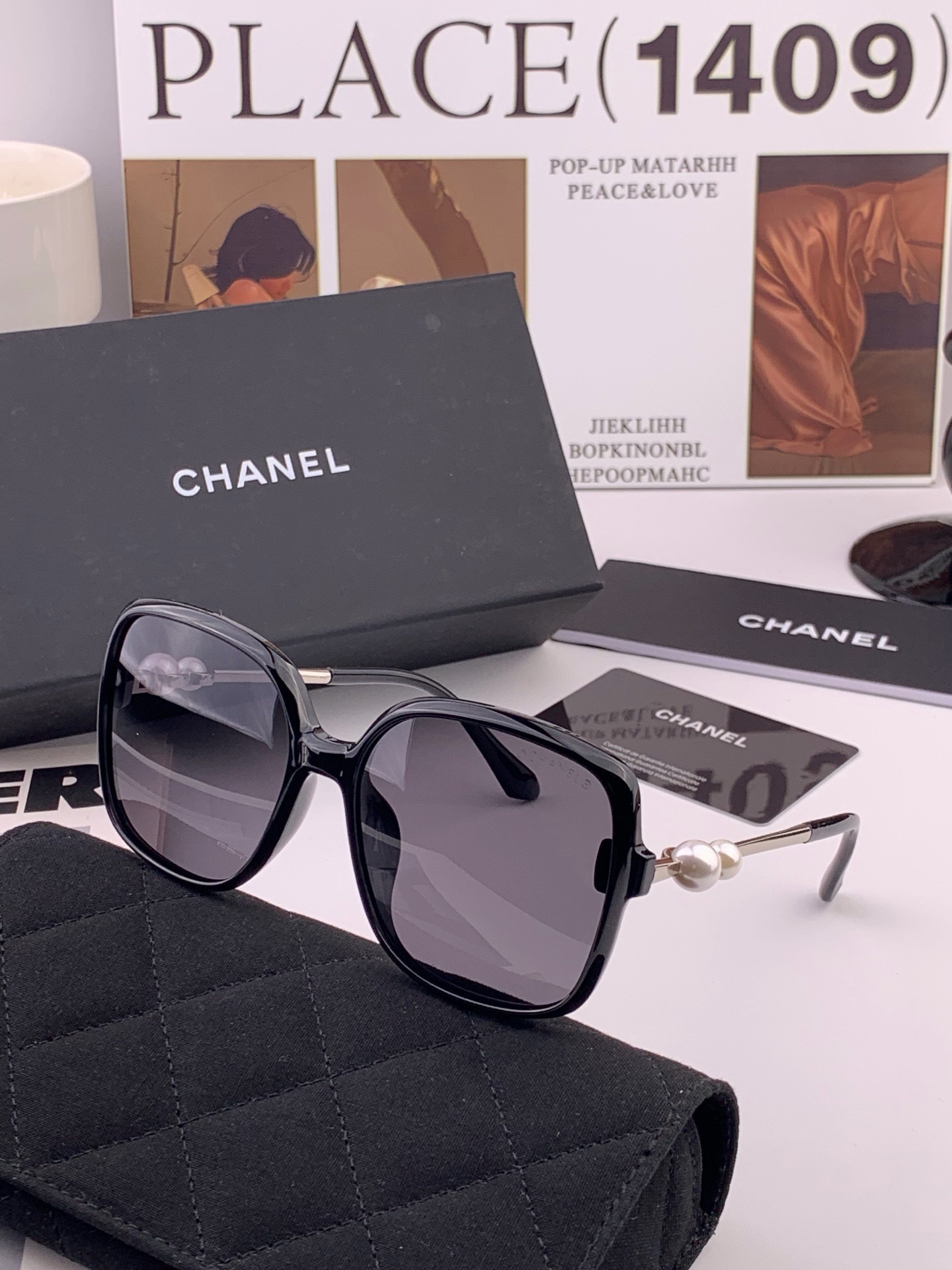 🔺CHANEL🔻官方早春新款，众多明星同款[色]香奈儿‼️‼️新款珍珠大框偏光墨镜 ，🌈🌈宝丽来超清偏光太阳镜🔝🔝型号：