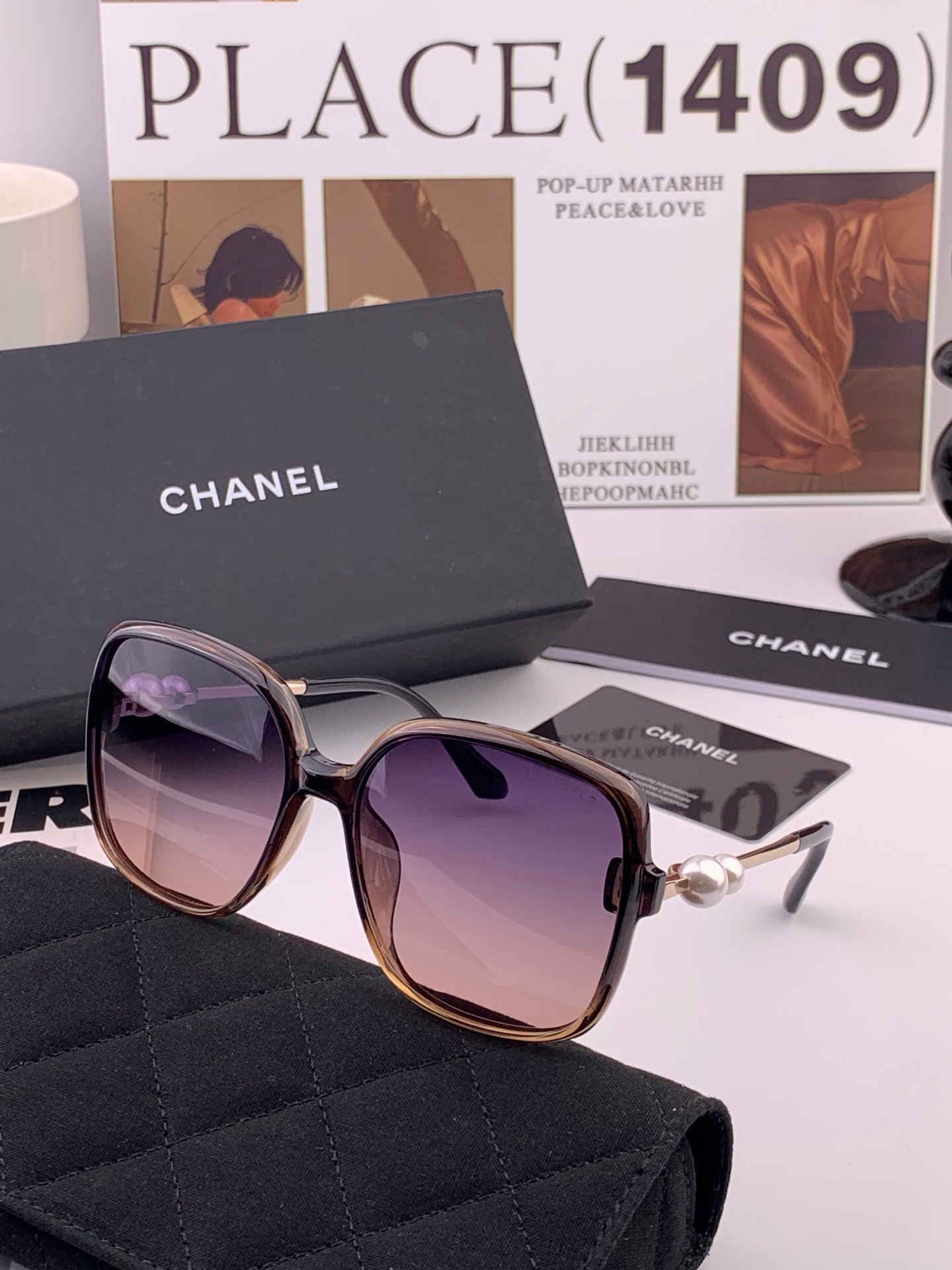 🔺CHANEL🔻官方早春新款，众多明星同款[色]香奈儿‼️‼️新款珍珠大框偏光墨镜 ，🌈🌈宝丽来超清偏光太阳镜🔝🔝型号：