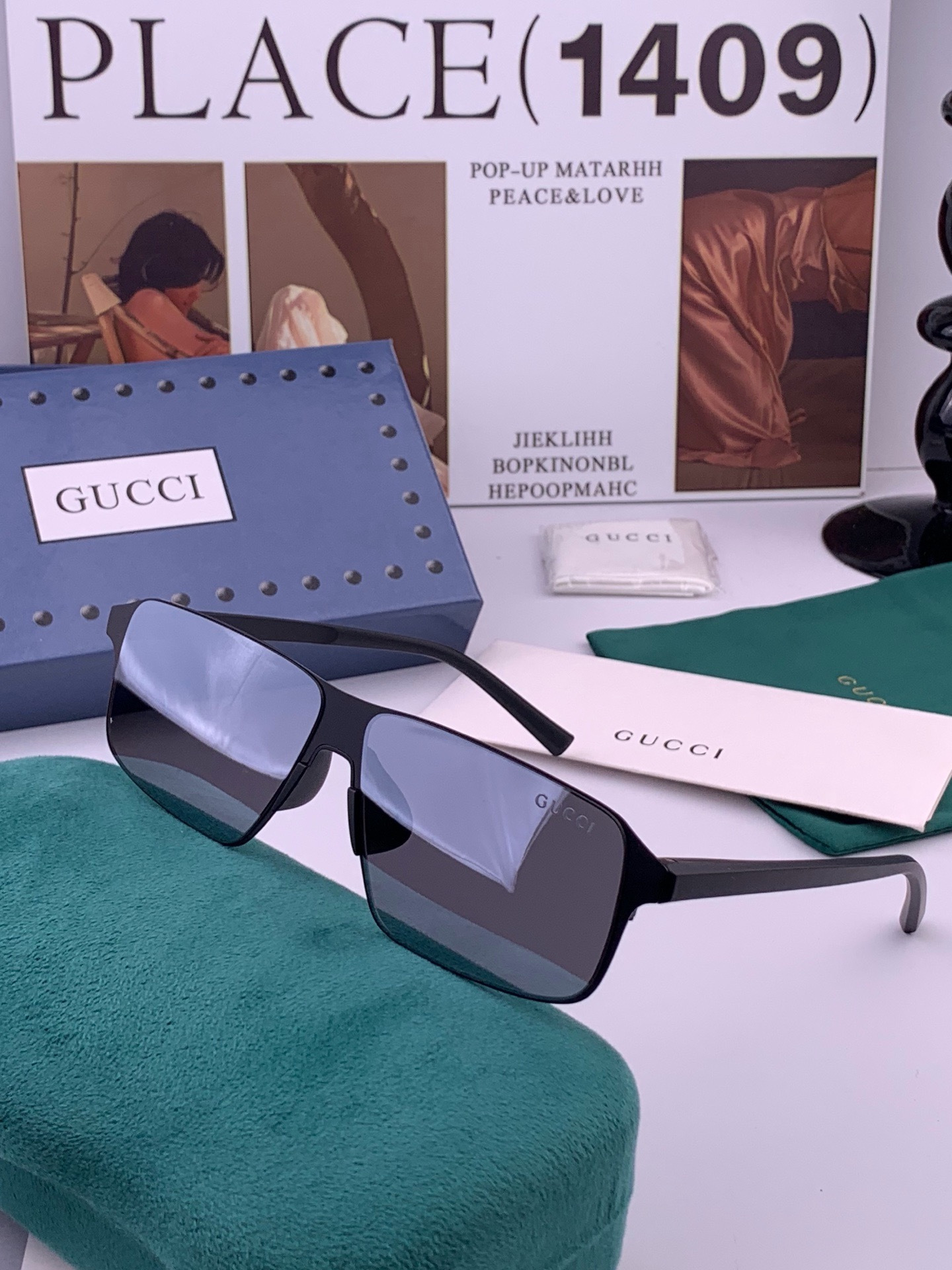GUCCI 男款炫彩飞行员偏光太阳镜 ❤️材质：高清尼龙加厚卡槽高清偏光镜片 🌹无边框镜架💕颜👍型号：G2225