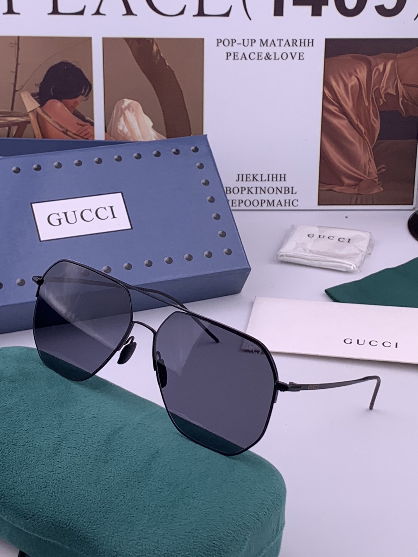 GUCCI 男款炫彩飞行员偏光太阳镜 ❤️材质：高清尼龙加厚卡槽高清偏光镜片 🌹无边框镜架💕颜👍型号：G3227