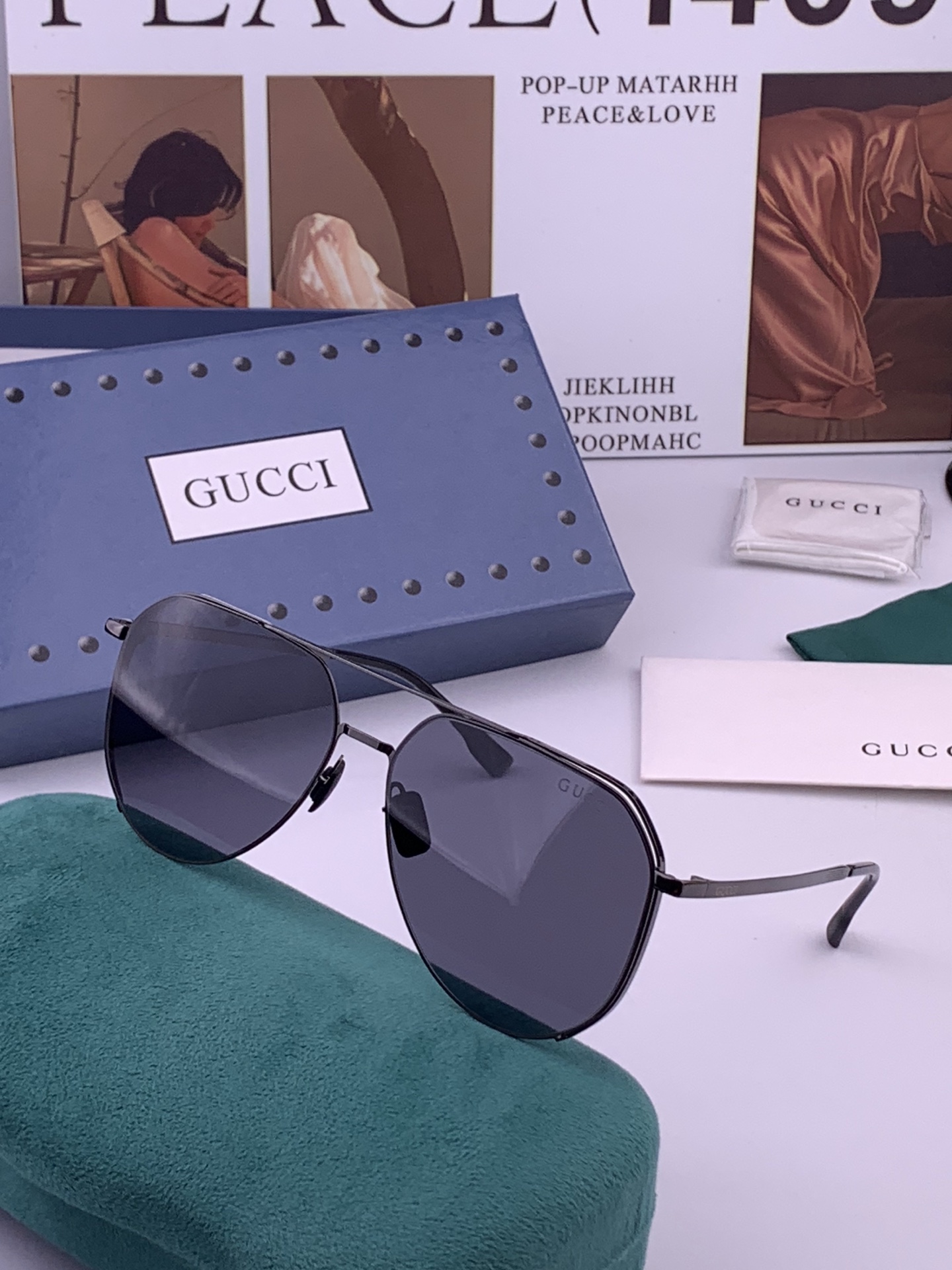 GUCCI 新款男女情侣款太阳镜多边形墨镜i 🉐️电镀永不褪色 超轻超有弹性整幅眼镜无螺丝重要的是压不坏 高清尼龙镜片、