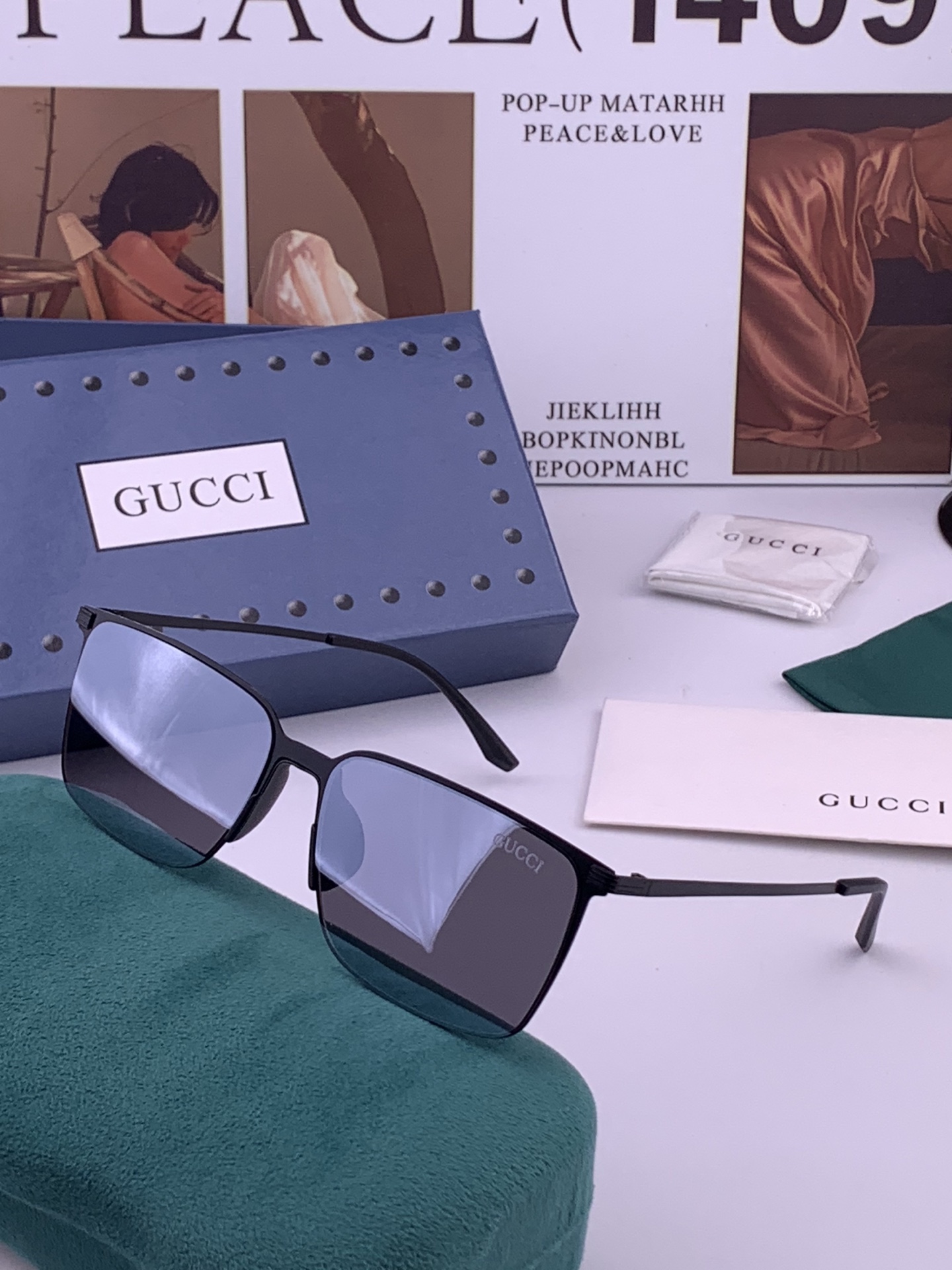 GUCCI 男款炫彩飞行员偏光太阳镜 ❤️材质：高清尼龙加厚卡槽高清偏光镜片 🌹无边框镜架💕颜👍型号：G01810