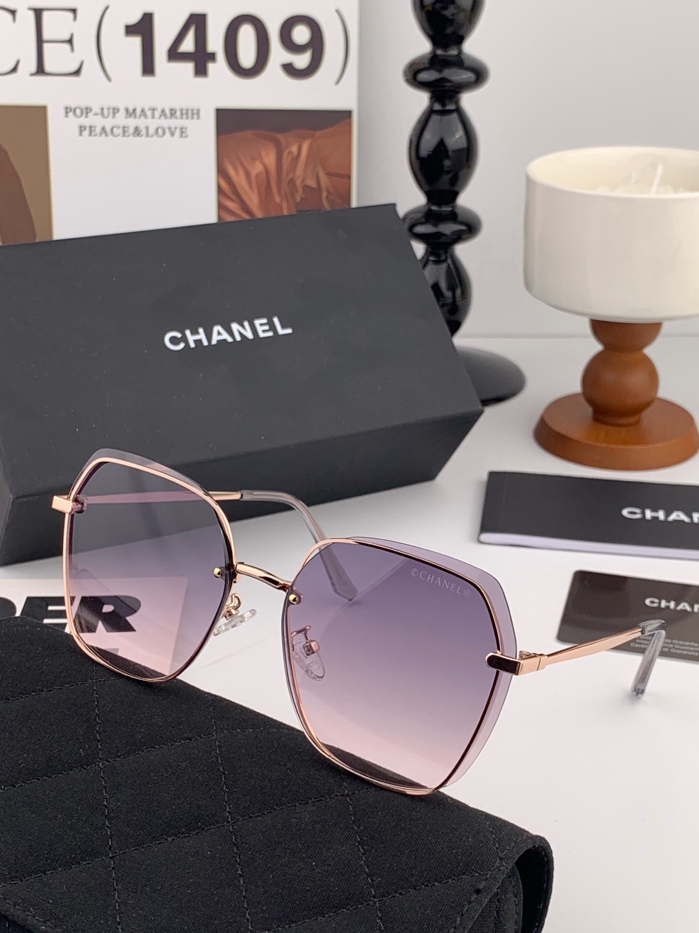 【CHANEL】香奈儿  新款尼龙偏光太眼镜，无框钻石 切边更有质感，大气女人范儿，大脸小脸都好看 ！型号：CH2201