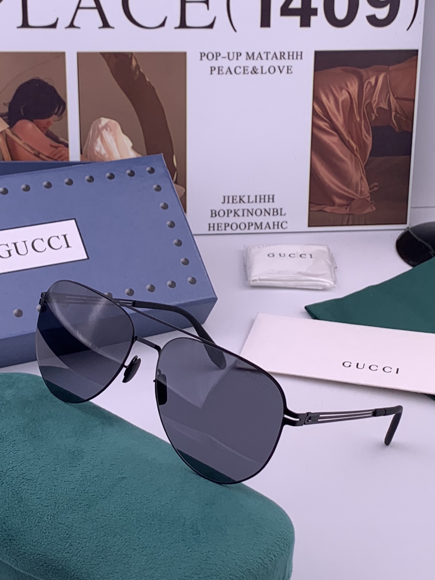 GUCCI 男款炫彩飞行员偏光太阳镜 ❤️材质：高清尼龙加厚卡槽高清偏光镜片 🌹无边框镜架💕颜👍型号：G0515