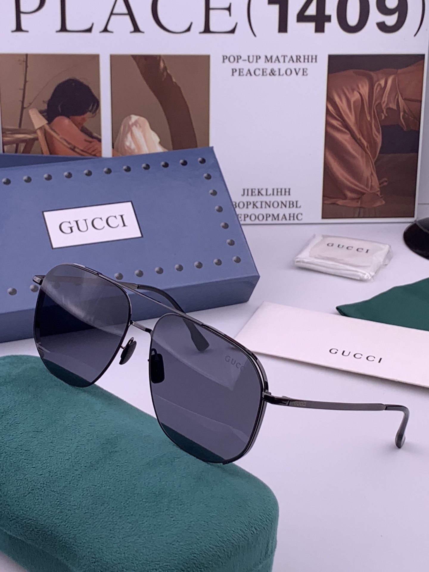 GUCCI 男款炫彩飞行员偏光太阳镜 ❤️材质：高清尼龙加厚卡槽高清偏光镜片 🌹无边框镜架💕颜👍型号：G0227
