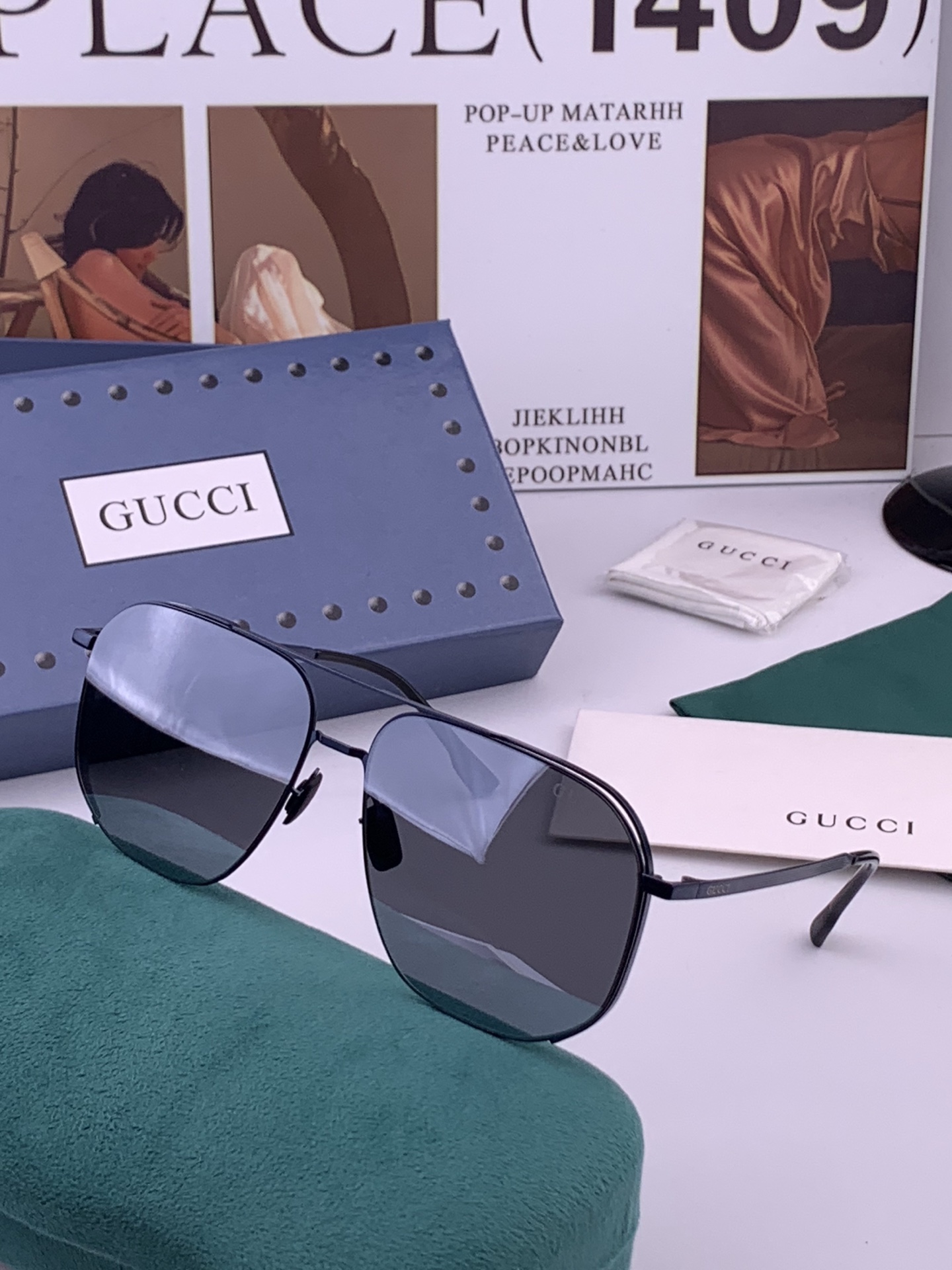 GUCCI 男款炫彩飞行员偏光太阳镜 ❤️材质：高清尼龙加厚卡槽高清偏光镜片 🌹无边框镜架💕颜👍型号：G0227