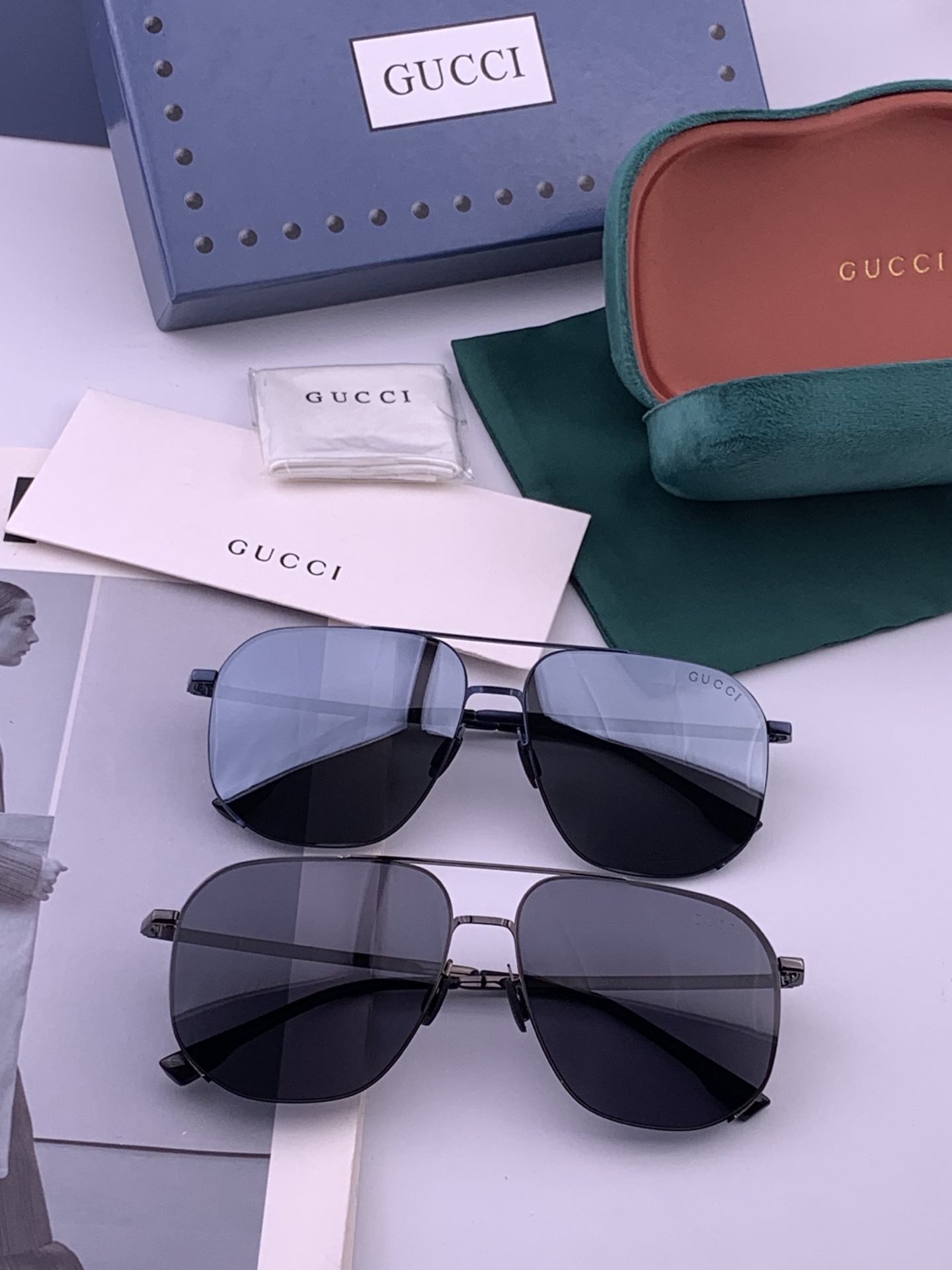 GUCCI 男款炫彩飞行员偏光太阳镜 ❤️材质：高清尼龙加厚卡槽高清偏光镜片 🌹无边框镜架💕颜👍型号：G0227