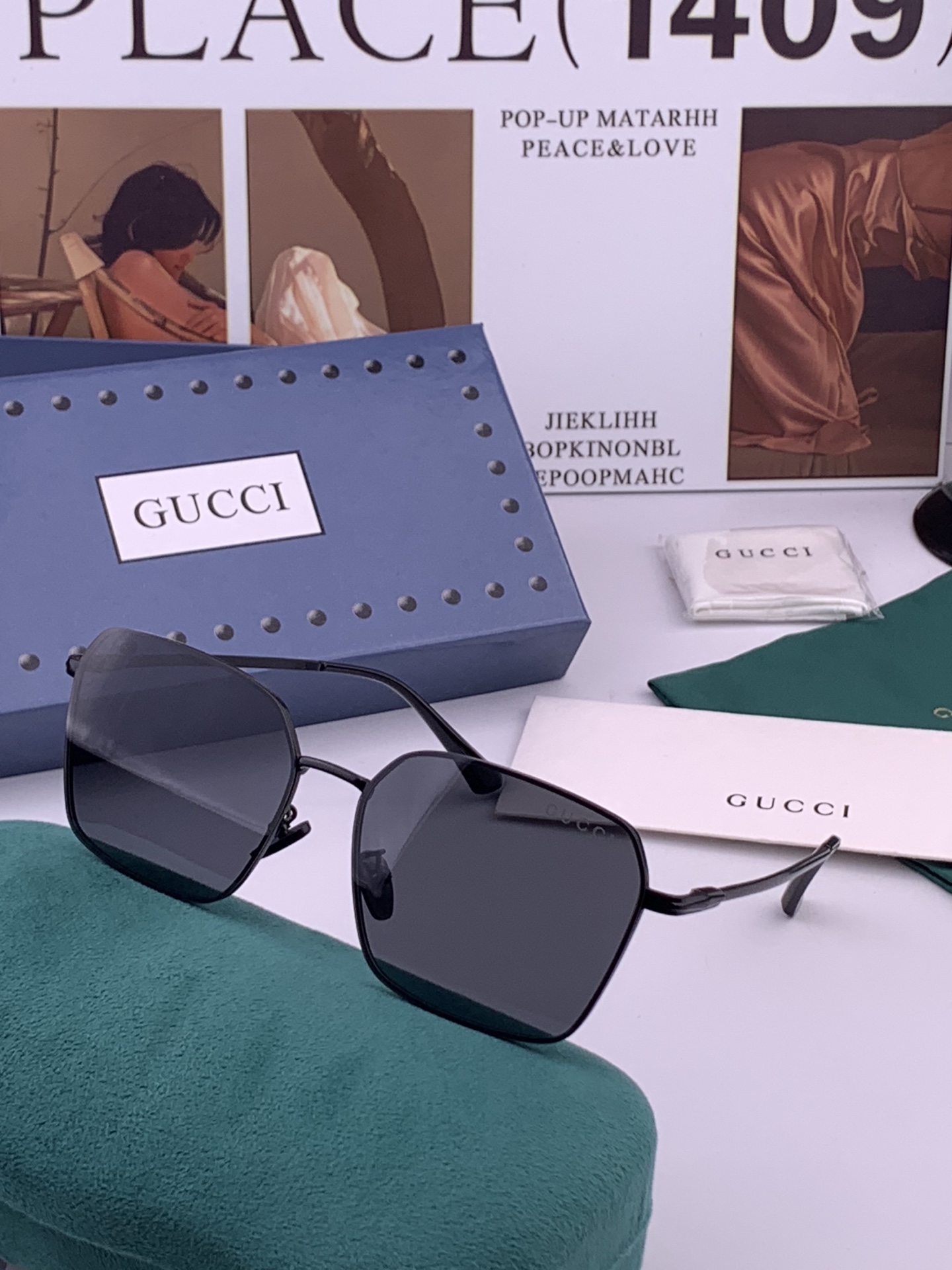 GUCCI 男款炫彩飞行员偏光太阳镜 ❤️材质：高清尼龙加厚卡槽高清偏光镜片 🌹无边框镜架💕颜👍型号：G6881