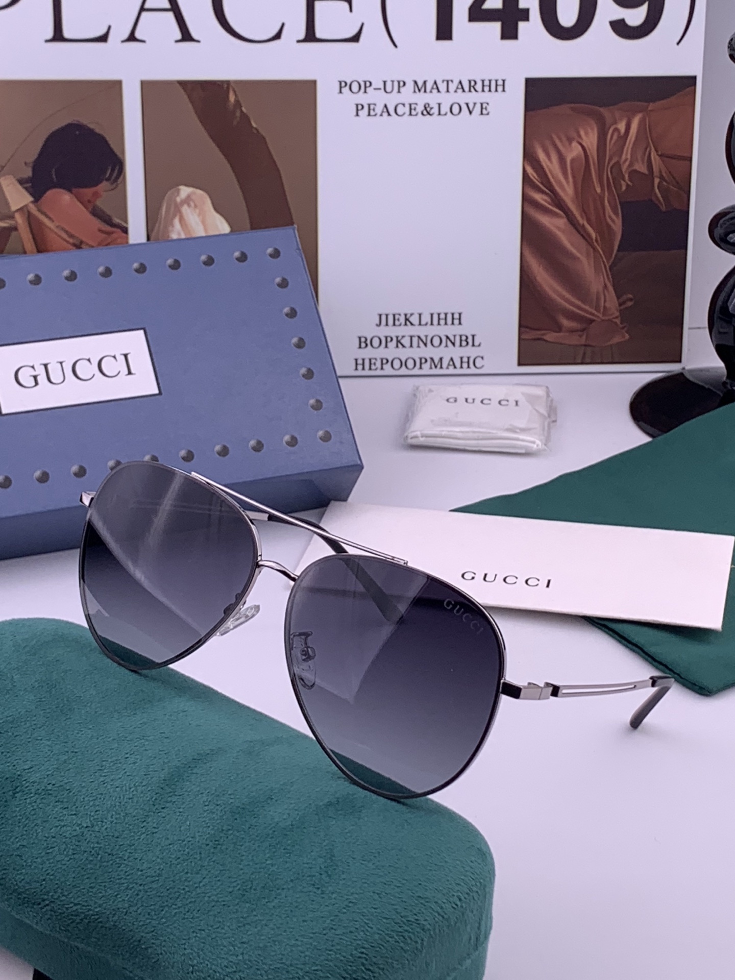 GUCCI 男款炫彩飞行员偏光太阳镜 ❤️材质：高清尼龙加厚卡槽高清偏光镜片 🌹无边框镜架💕颜👍型号：G052