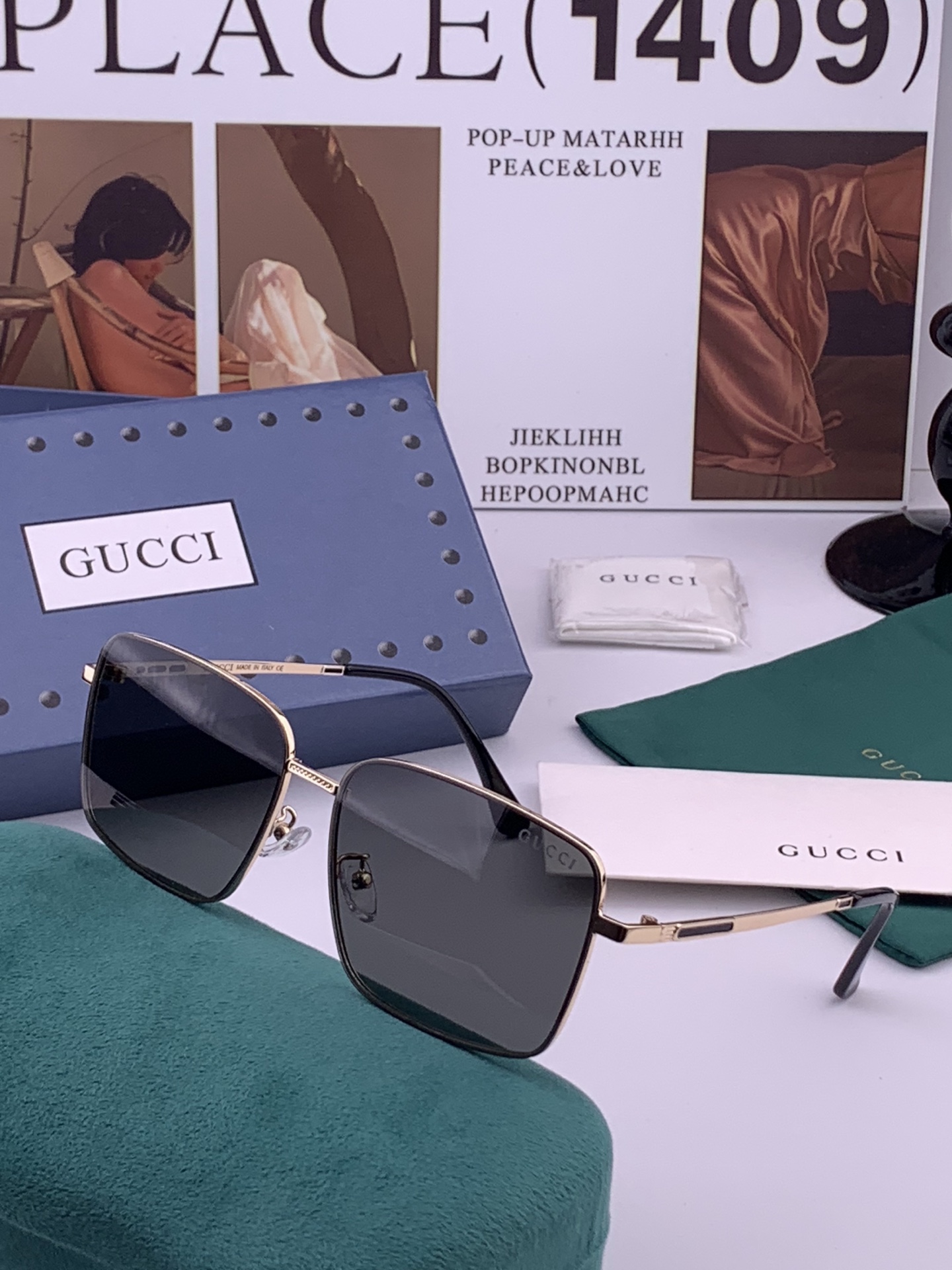 GUCCI 男款炫彩飞行员偏光太阳镜 ❤️材质：高清尼龙加厚卡槽高清偏光镜片 🌹无边框镜架💕颜👍型号：G4802