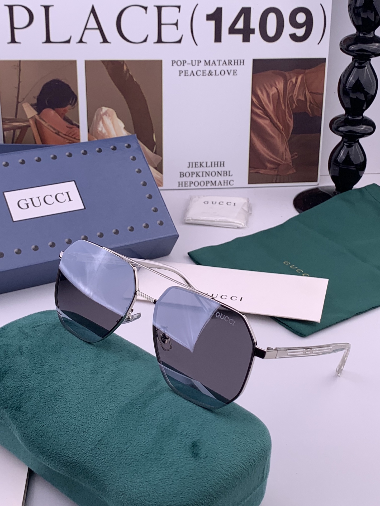 GUCCI 男款炫彩飞行员偏光太阳镜 ❤️材质：高清尼龙加厚卡槽高清偏光镜片 🌹无边框镜架💕颜👍型号：G01804